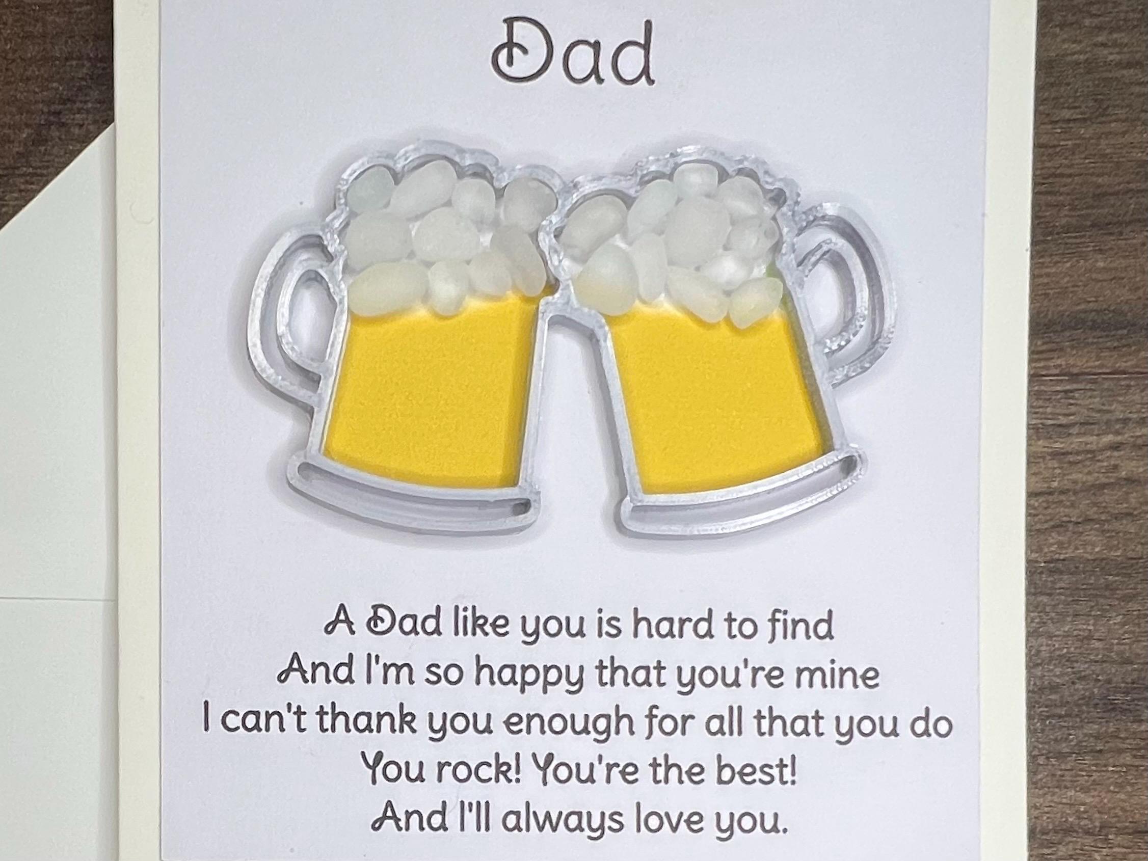 Dad You Rock Card, Beer Pint Tankard and Seaglass Picture, Drinks Gift for him, Fathers Day, Birthday or Christmas, Seaham Glass, 3D Printed