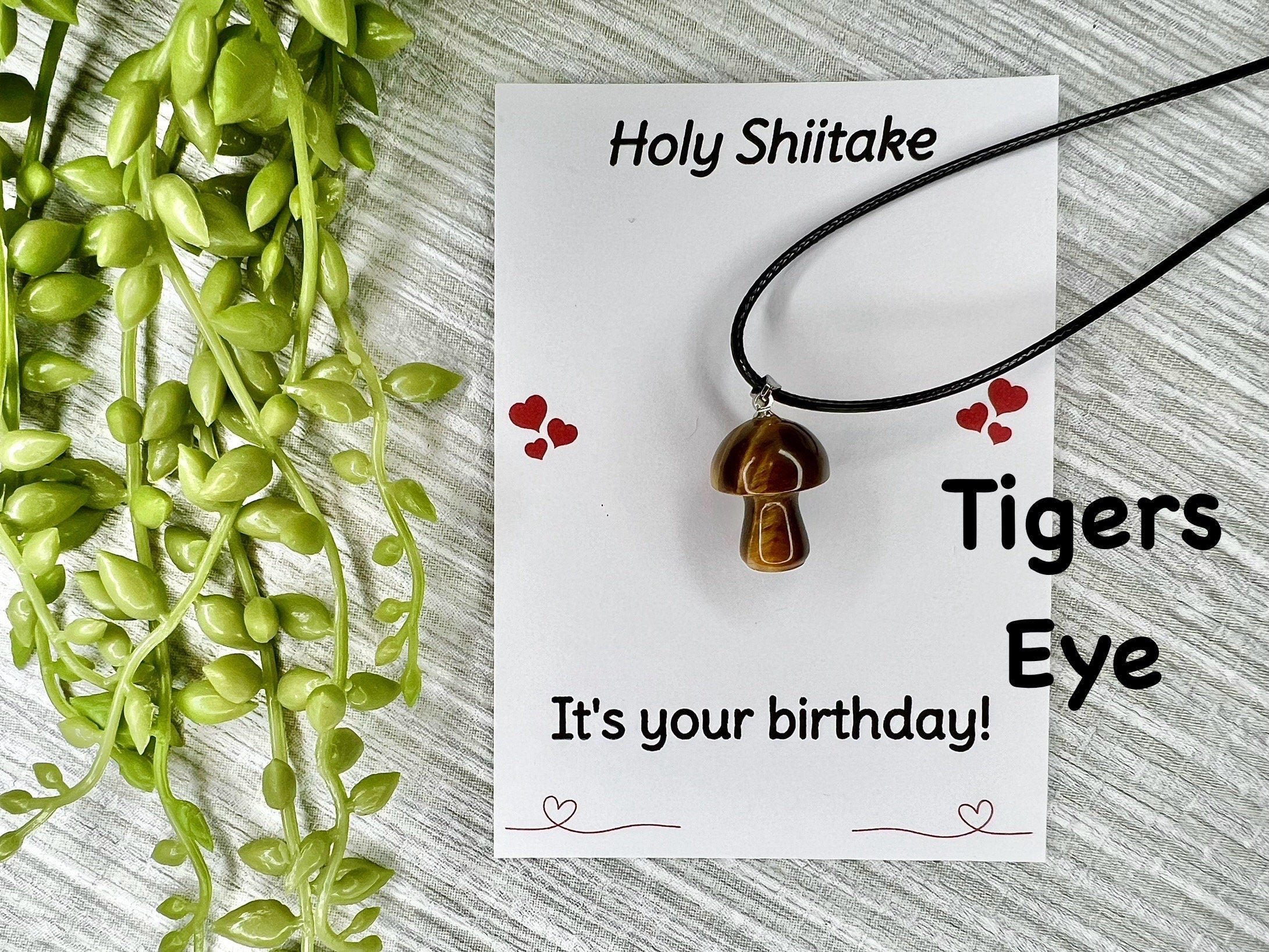 Crystal Mushroom Pendant Necklace on Vegan Friendly Cord, Moss Agate, Jade, Quartz, Tourmaline, Aventurine, Tigers Eye, Sodalite Gift