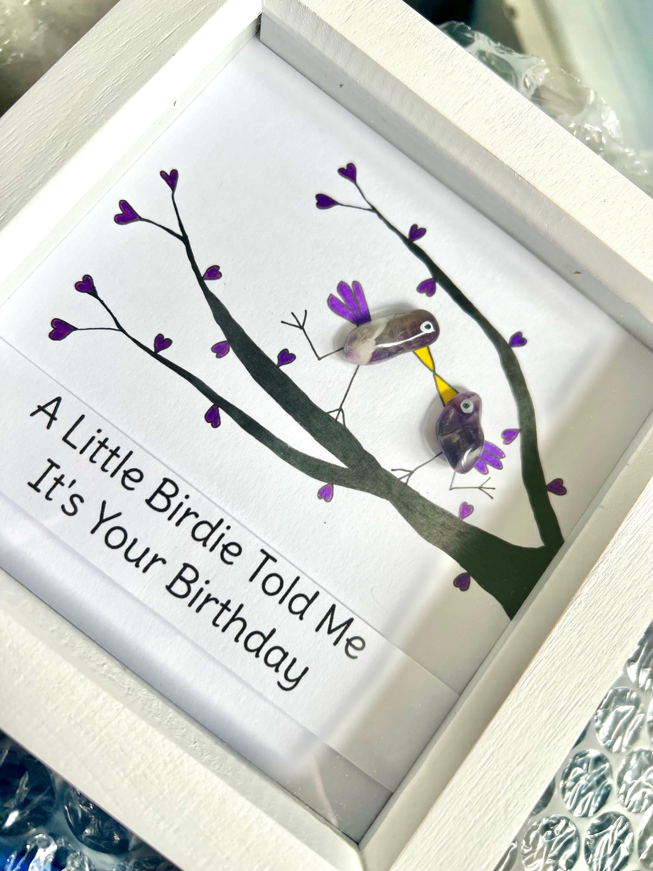 Hand-Painted Crystal Amethyst Birds Birthday Art Frame