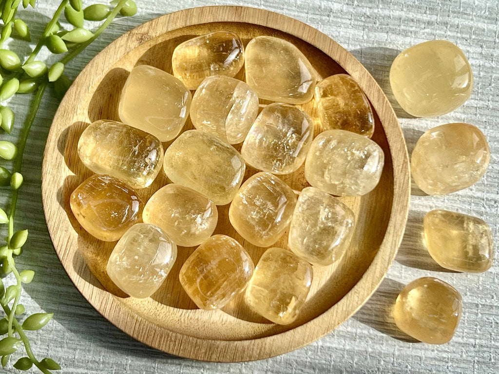 Honey Calcite tumblestones, third eye chakra stone, solar plexus chakra crystal, ethically sourced UK crystal shop, Crystal gift for harmony