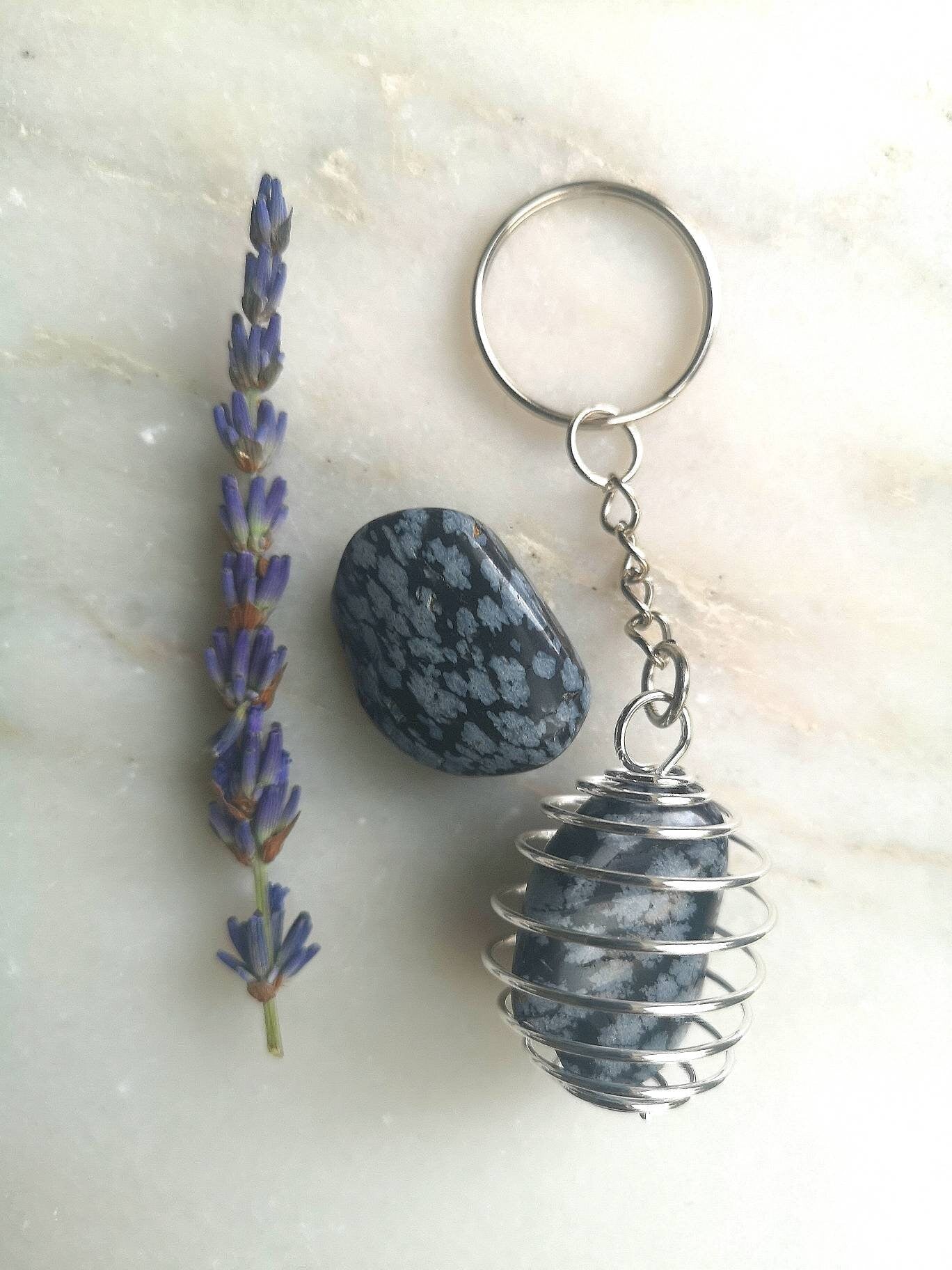 Crystal Healing Keyring, Amethyst, Opalite, Quartz, Obsidian