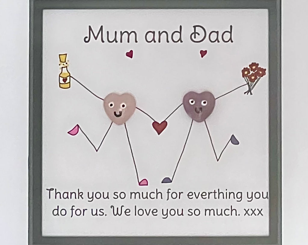 Framed crystal gift for Mum and Dad, hand drawn picture for Mum and Dad, Healing crystals thank you gift,  wall art present for Mothers Day