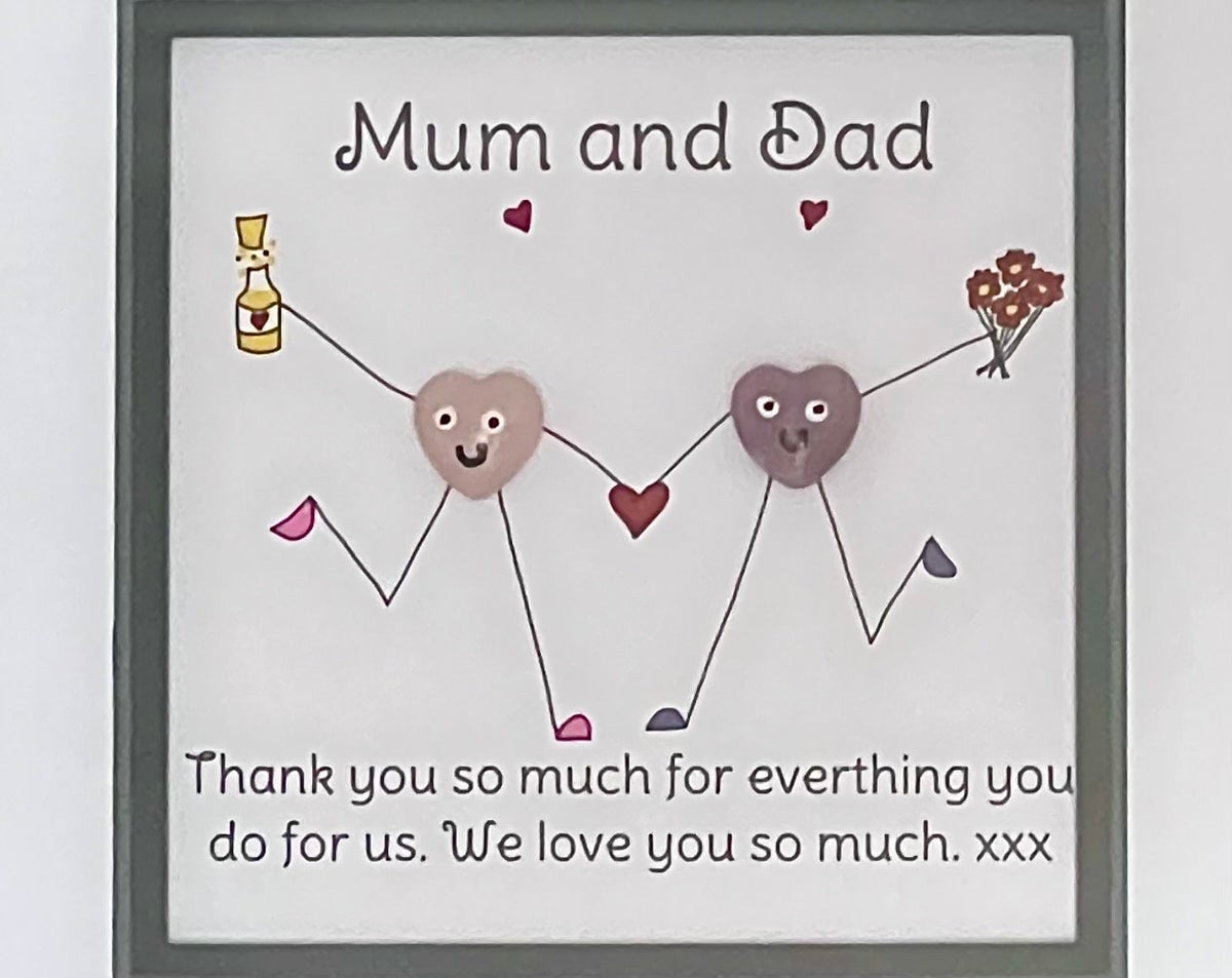 Framed crystal gift for Mum and Dad, hand drawn picture for Mum and Dad, Healing crystals thank you gift,  wall art present for Mothers Day
