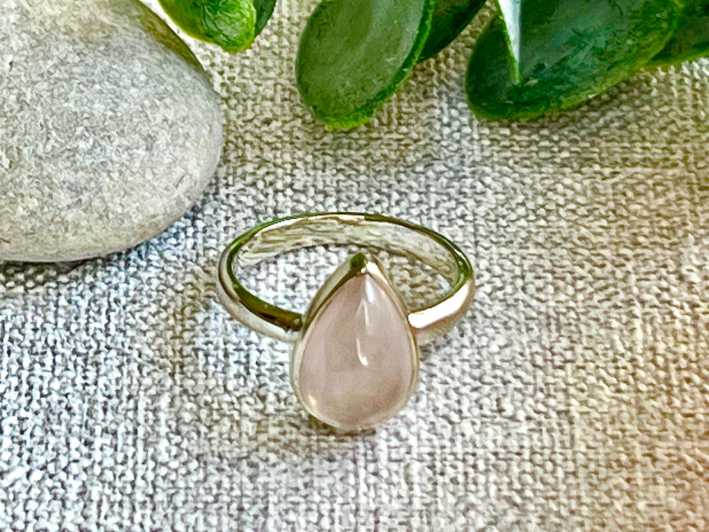 Rose Quartz Crystal Ring Size N, 925 Sterling Silver, Crystal Jewellery Gift for her, Pink Gemstone, Stone for Love, UK Ethically sourced