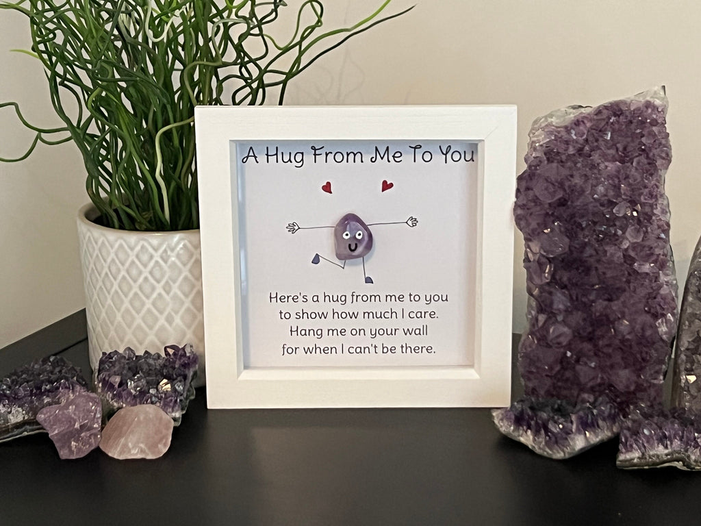 Framed crystal pocket hug picture, crystal present for best friend, new home gift, girlfriend gift ideas, framed crystal art, Amethyst