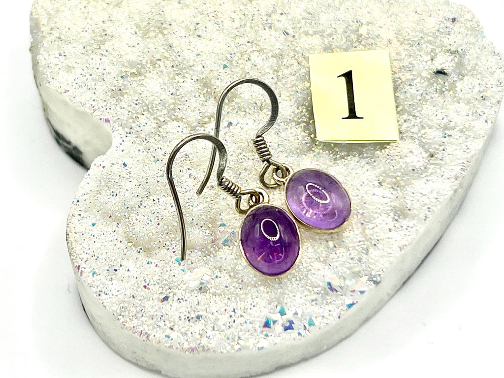 Sterling silver amethyst dangle earrings, crown chakra gemstone drop earrings for women, metaphysical shops, February birthday gift for her