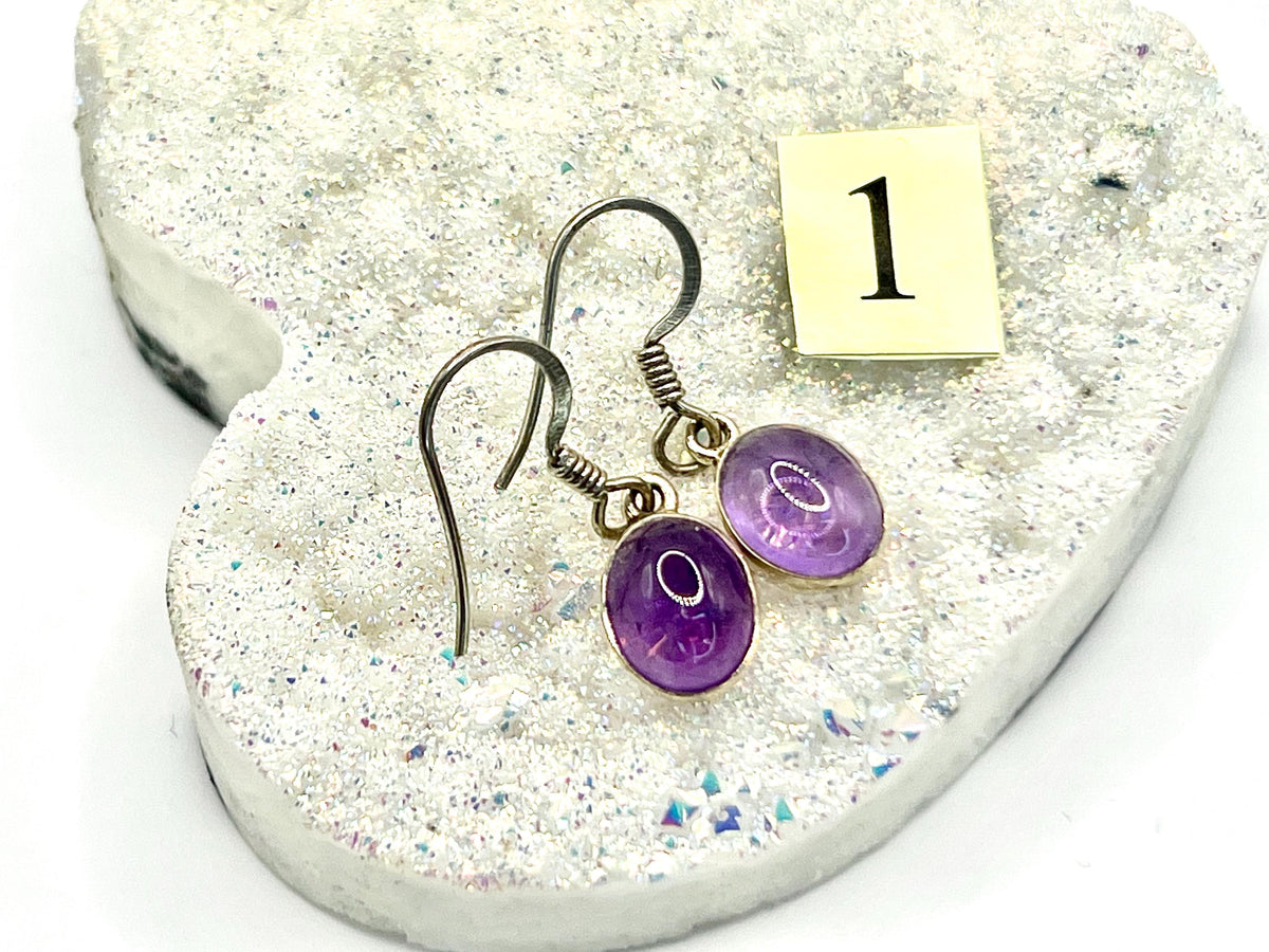 Sterling silver amethyst dangle earrings, crown chakra gemstone drop earrings for women, metaphysical shops, February birthday gift for her