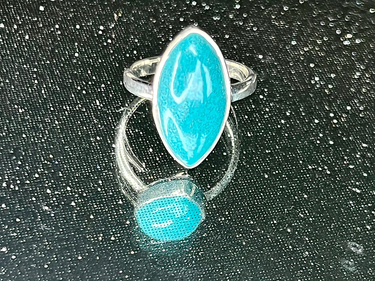 Chrysocolla Crystal Ring, 925 Sterling Silver, UK size P & 1/2, Gemstone Jewellery, Crystal gift for calming, Ethically sourced