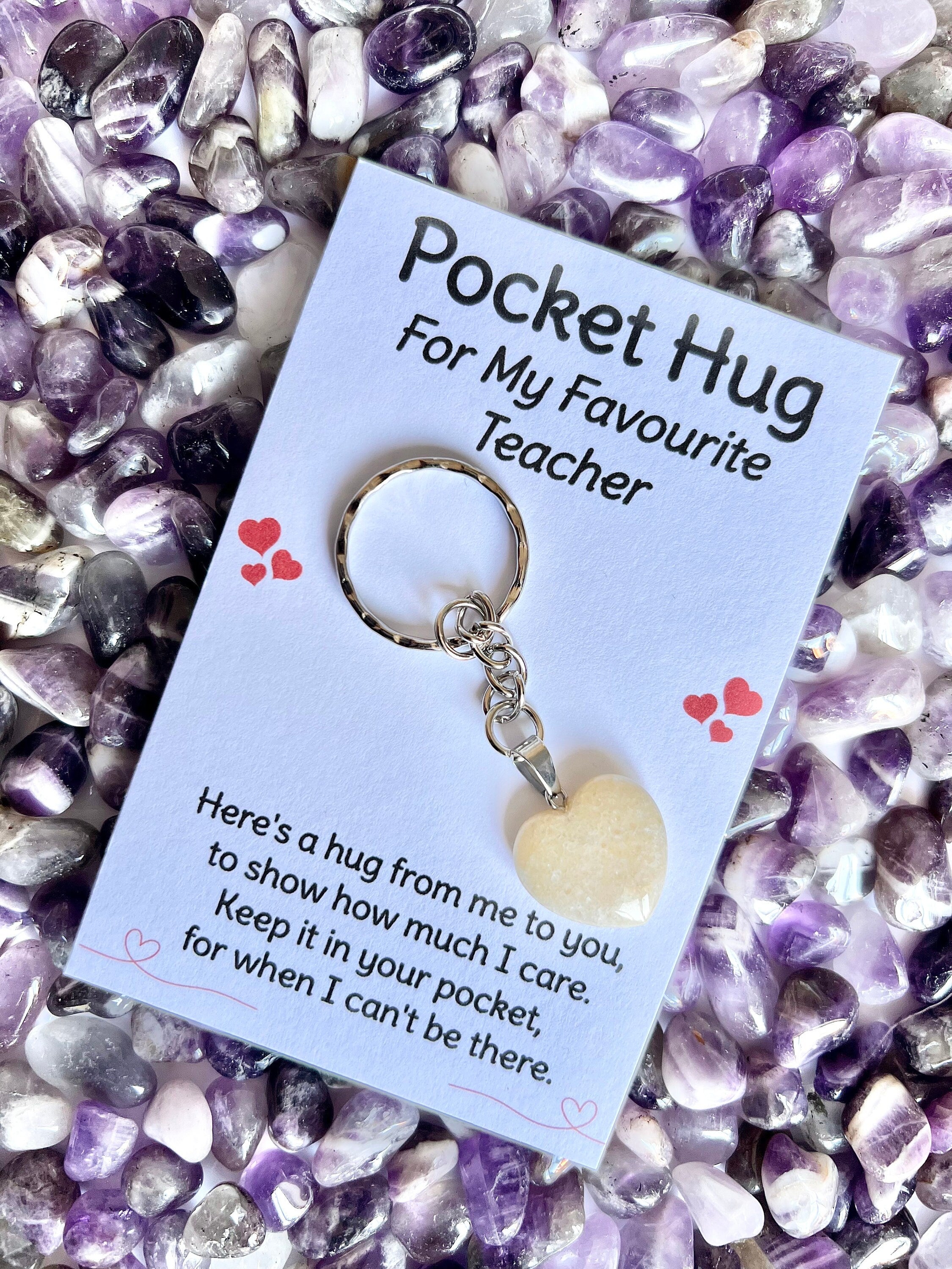 Crystal pocket hug Teacher keyring, Head Teacher Thank You keychain, Favourite Teacher poem card, End of Year Gift for my Teaching Assistant