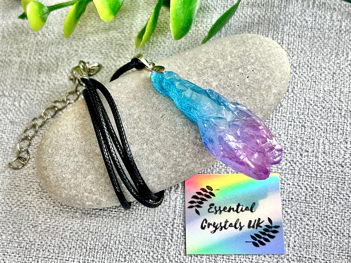 Aura Quartz Crystal pendants, Pink and Blue “Candy Floss”, Red / Orange “flame”, Green / Purple “mermaids tails”, Gemstone necklace gift