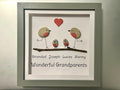 Personalised Wonderful Grandparents Art Frame, Hand Painted Pebble Robins & Driftwood, Family Wall Art Gift, Bird lovers Grandparent gift