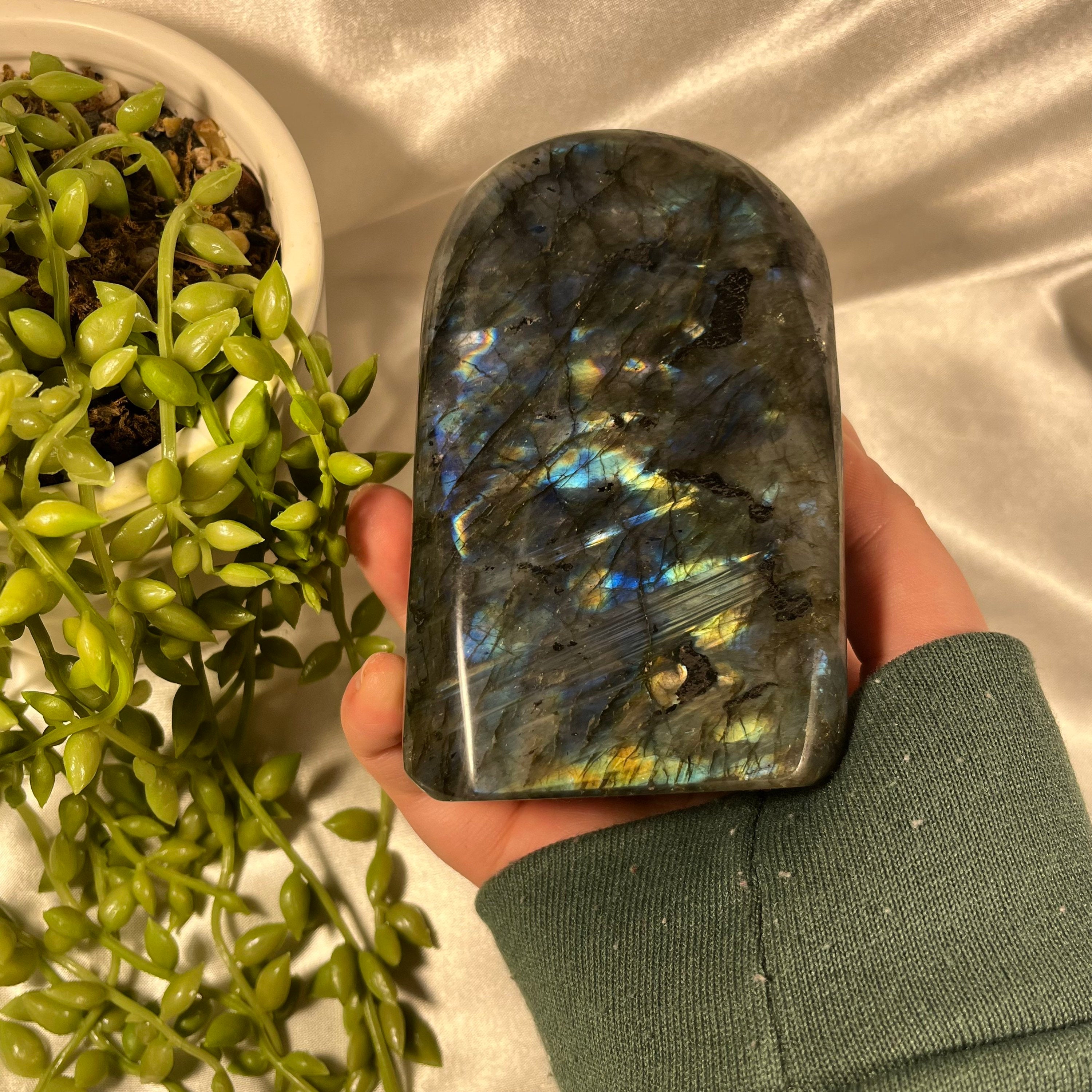Labradorite Freeform , High Flash Standing Labradorite, Third Eye and Crown Chakra, Consciously Sourced, 765g