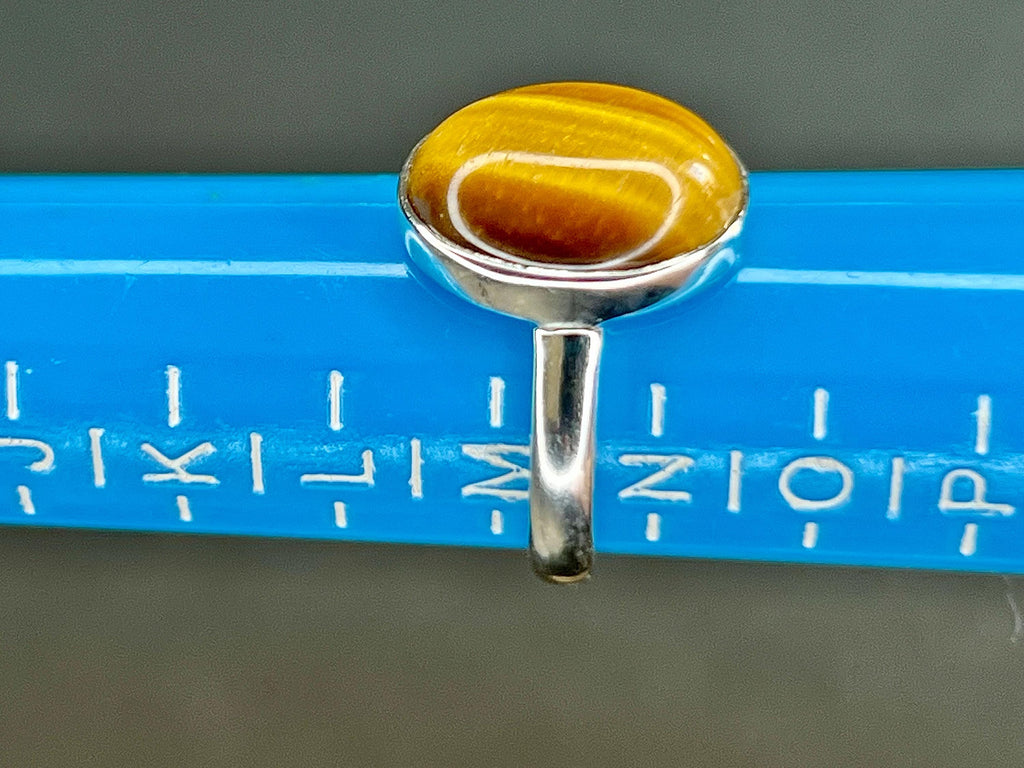 Tigers Eye Crystal Ring Size M &1/2, 925 Sterling Silver, Healing Crystal Jewellery Gift, Golden Gemstone for strength, UK Ethically sourced