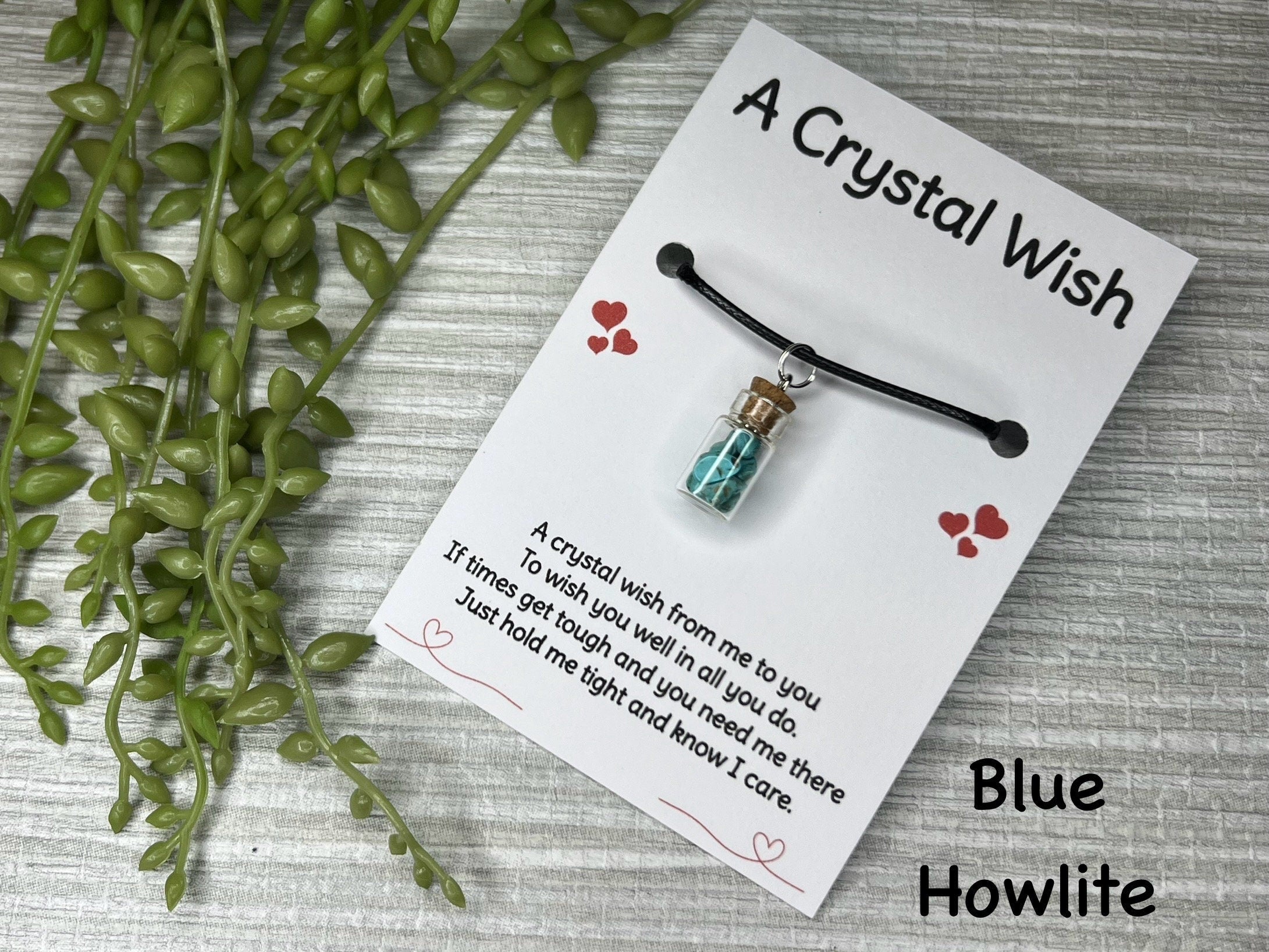 Pocket Hug Necklace, Crystal Wish Bottle Gift Card, Crystal Letterbox Gift, Amethyst Chips, Blue Howlite, Green Aventurine, Sodalite, Chakra