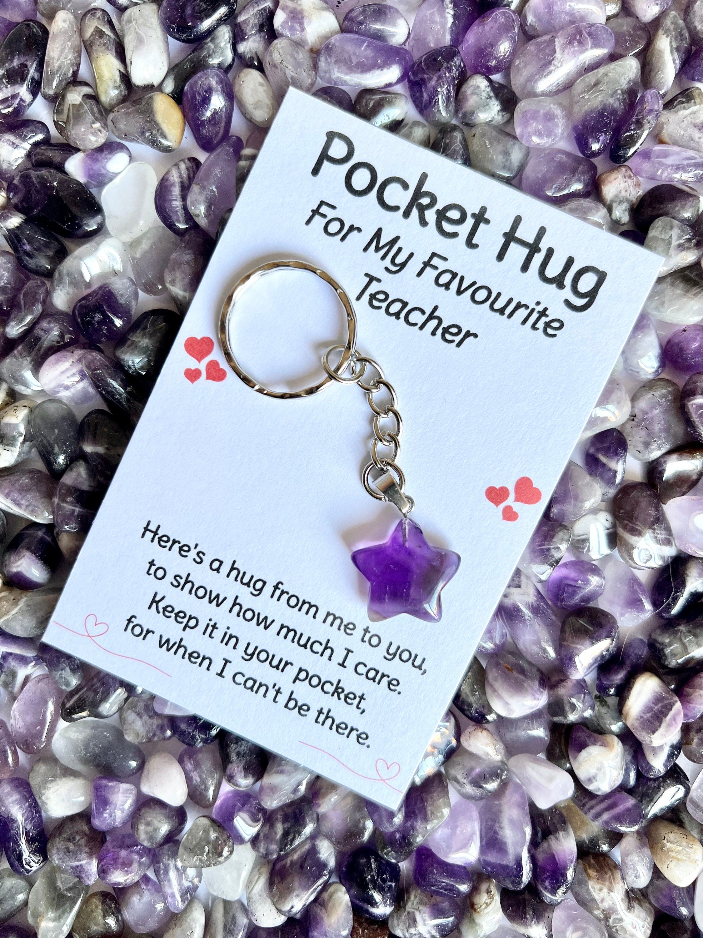 Crystal pocket hug Teacher keyring, Head Teacher Thank You keychain, Favourite Teacher poem card, End of Year Gift for my Teaching Assistant