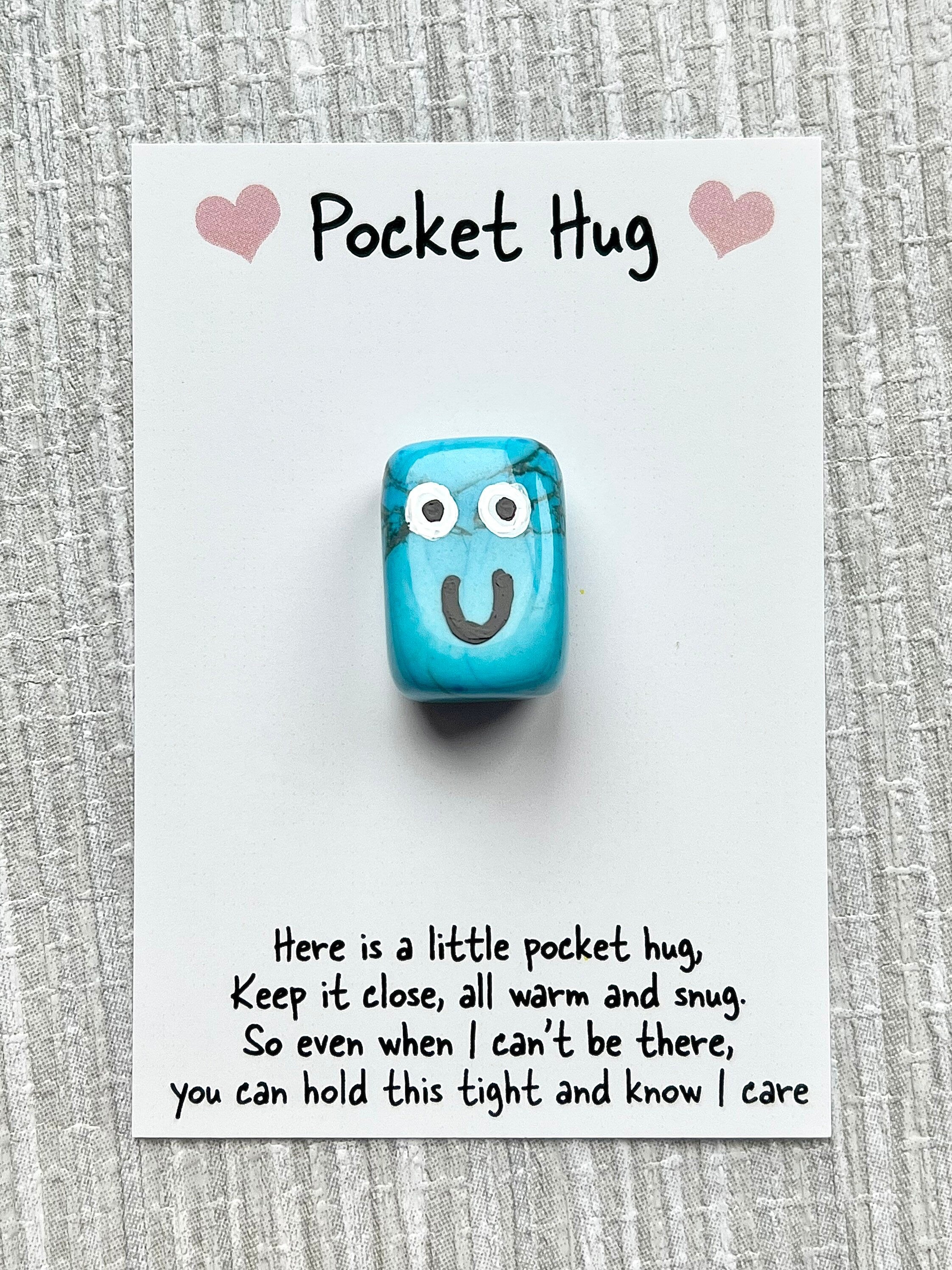 Valentines Day Pocket Hug, Mother’s Day Crystal poem, gift and card, Crystal letterbox gift, Choose Crystal type Rose Quartz, Howlite