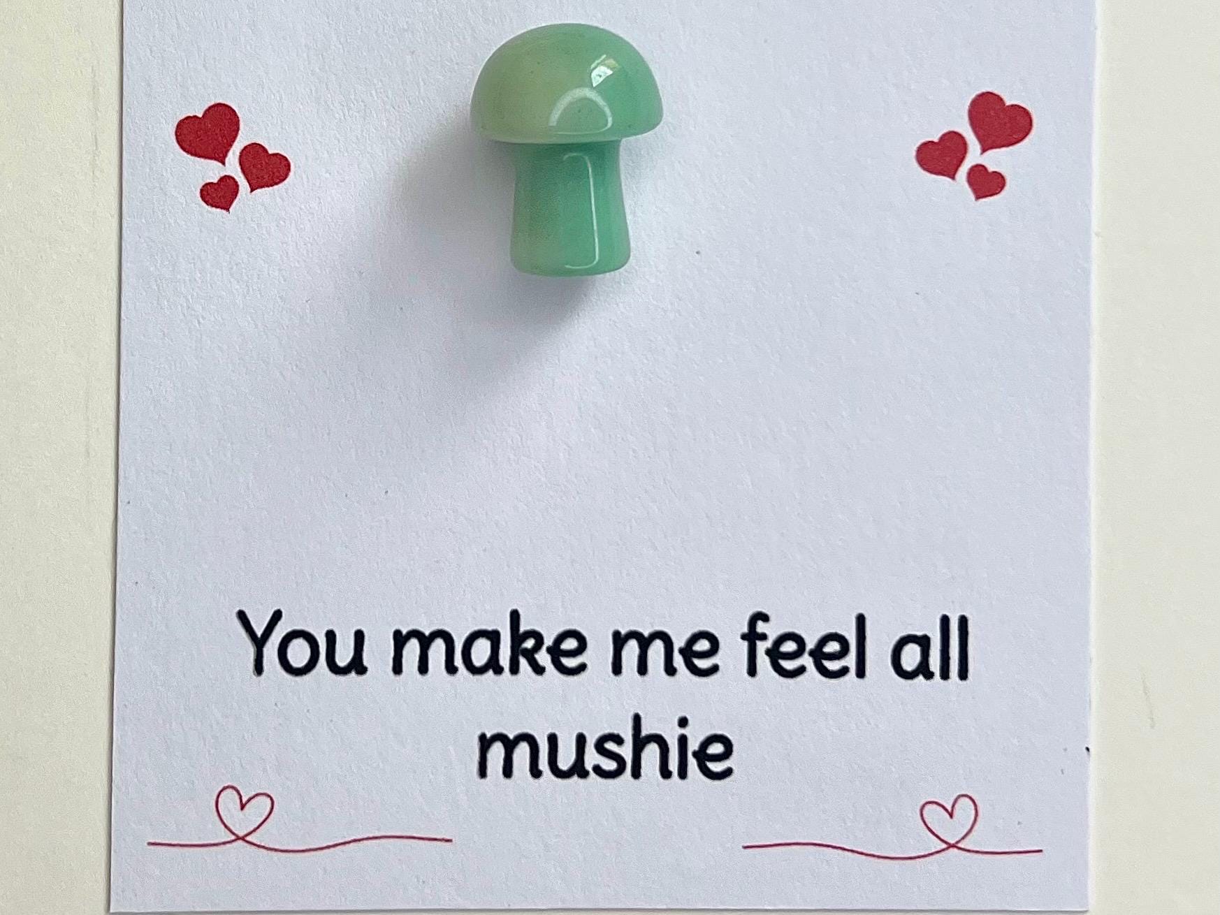 Mushroom Crystal Cards, You make me feel all mushie, Pocket Hug Birthday Card, Funny Gemstones, Gift for him or her, Amethyst, Rose Quartz