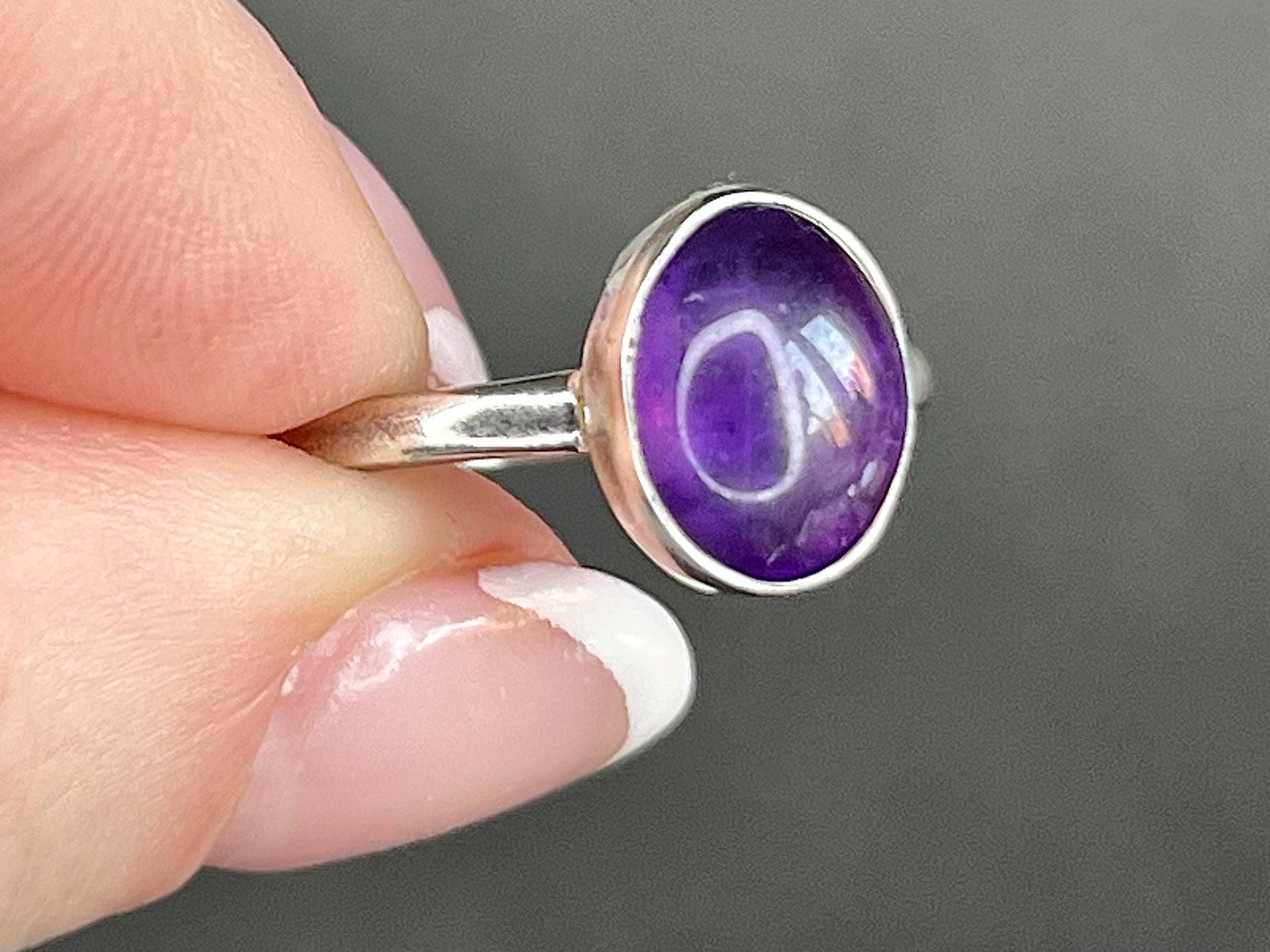 Amethyst Crystal Ring, UK Size P, 925 Sterling Silver, Healing Crystal Jewellery Gift, Purple Gemstone for anxiety, Ethically sourced stones