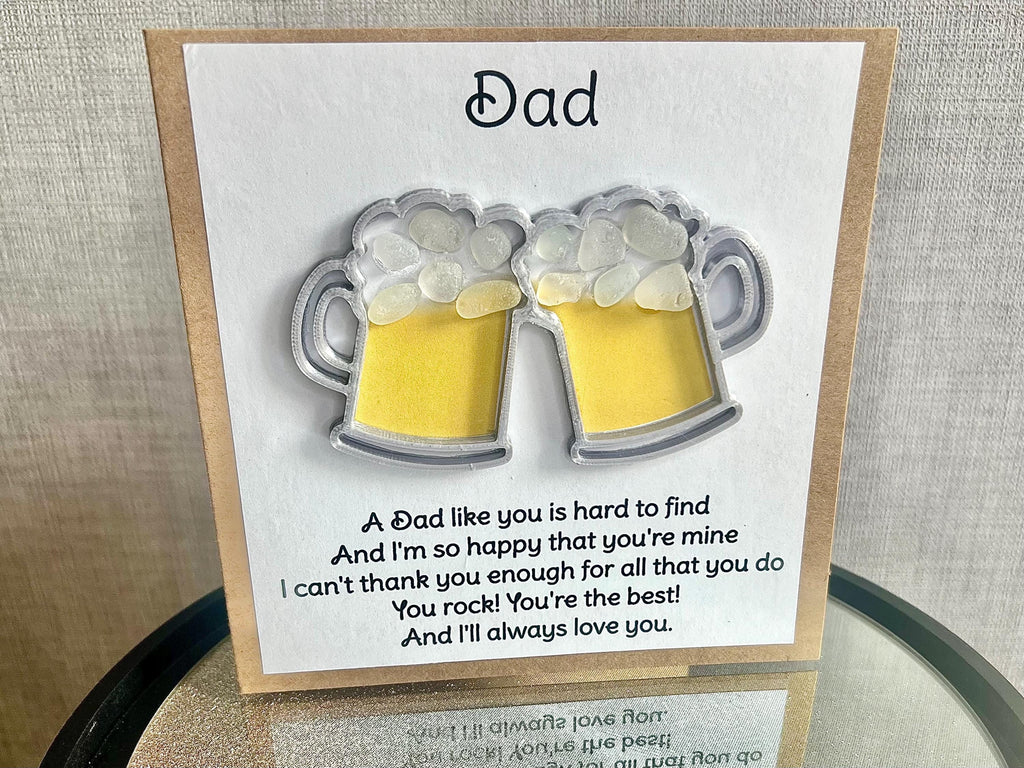Dad You Rock Card, Beer Pint Tankard and Seaglass Picture, Drinks Gift for him, Fathers Day, Birthday or Christmas, Seaham Glass, 3D Printed