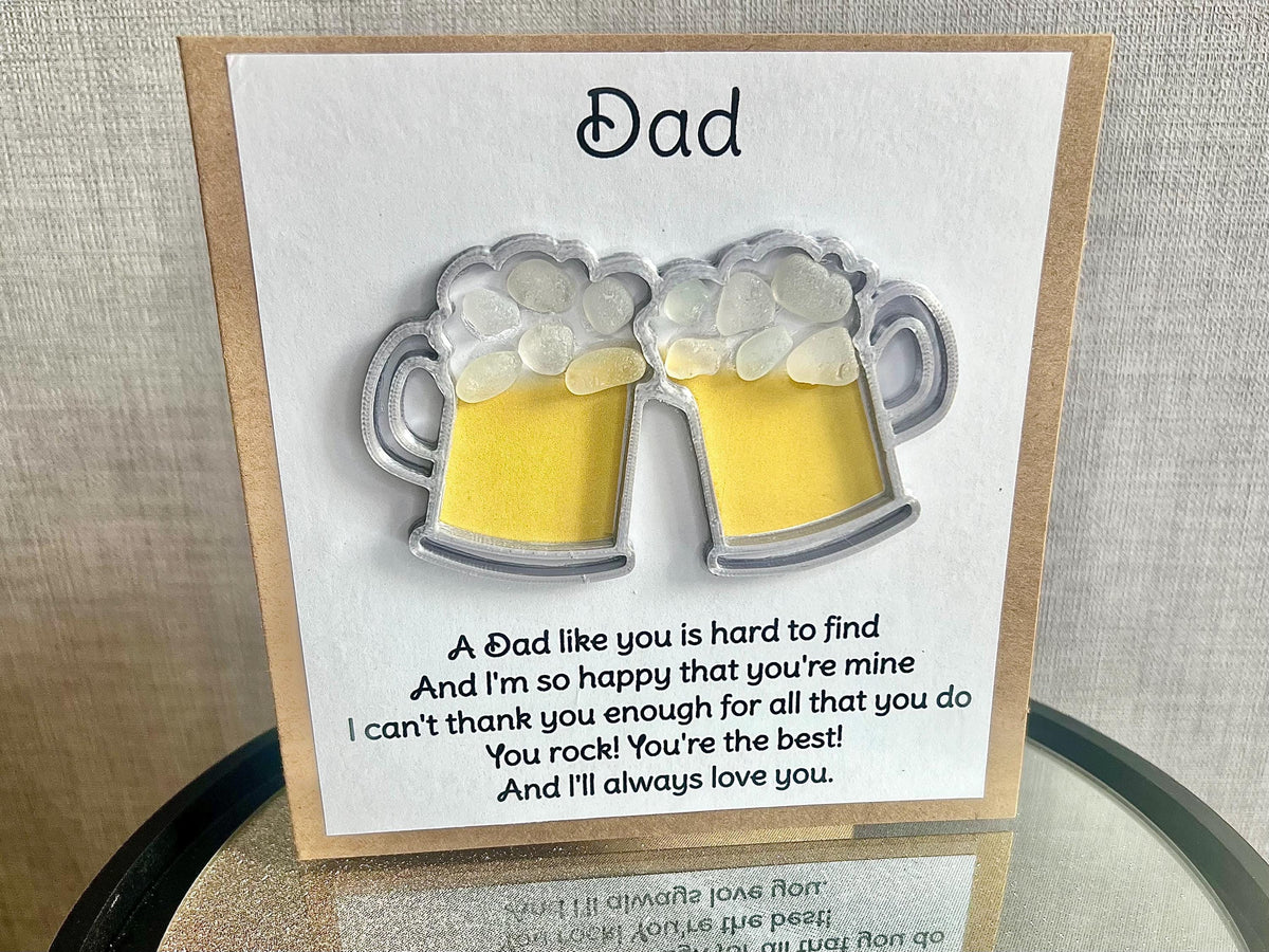 Dad You Rock Card, Beer Pint Tankard and Seaglass Picture, Drinks Gift for him, Fathers Day, Birthday or Christmas, Seaham Glass, 3D Printed
