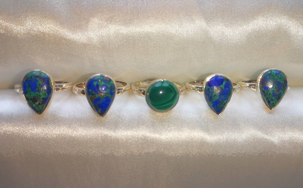 Azurite and Malachite Rings, Sterling Silver sizes P Q and S, Consciously Sourced Healing Crystals, Christmas Gift