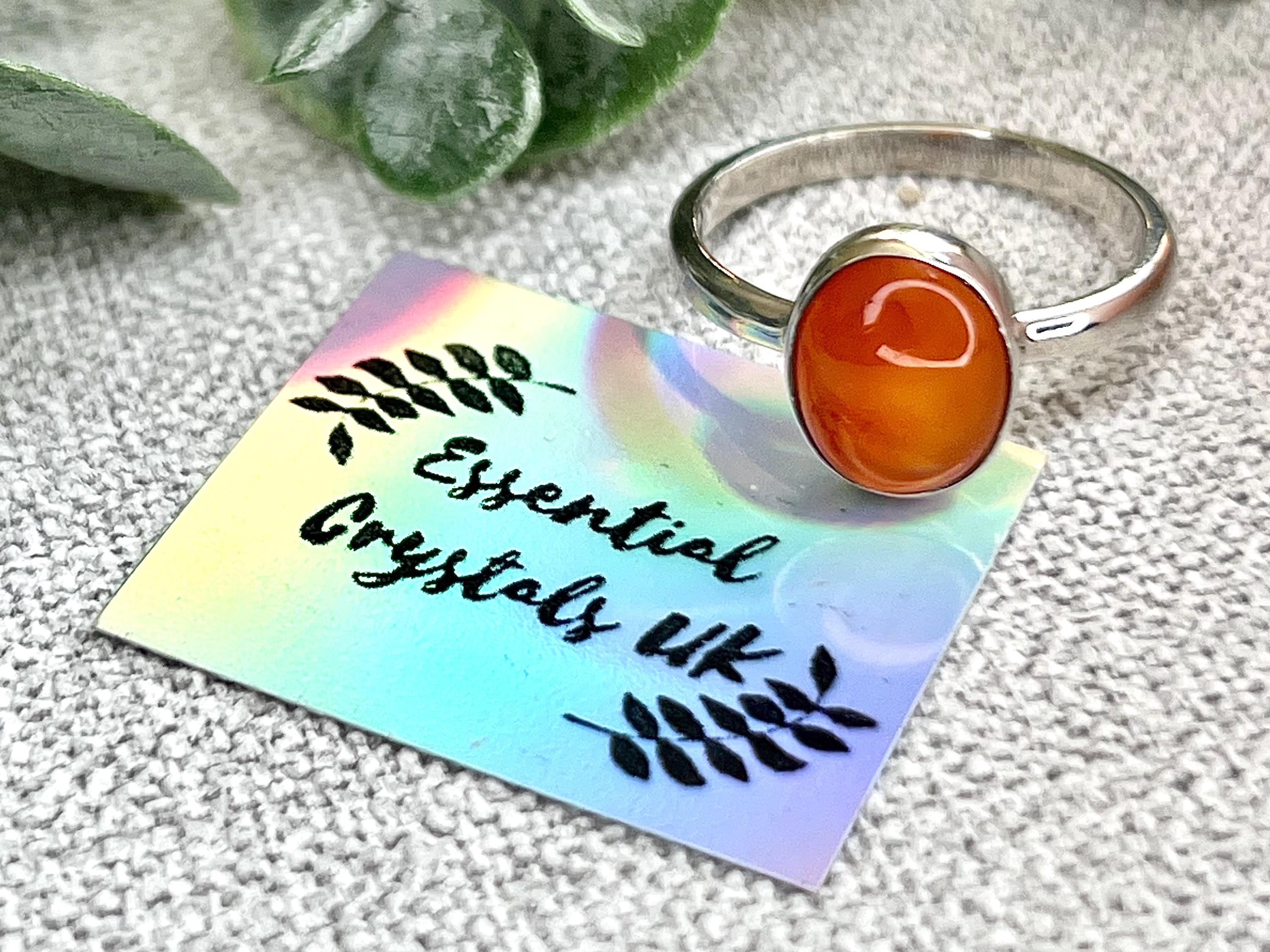 Carnelian Crystal Rings, Sterling Silver Size N, Crystal Jewellery, Gift for her, Red Carnelian Gemstone, UK Ethically Sourced