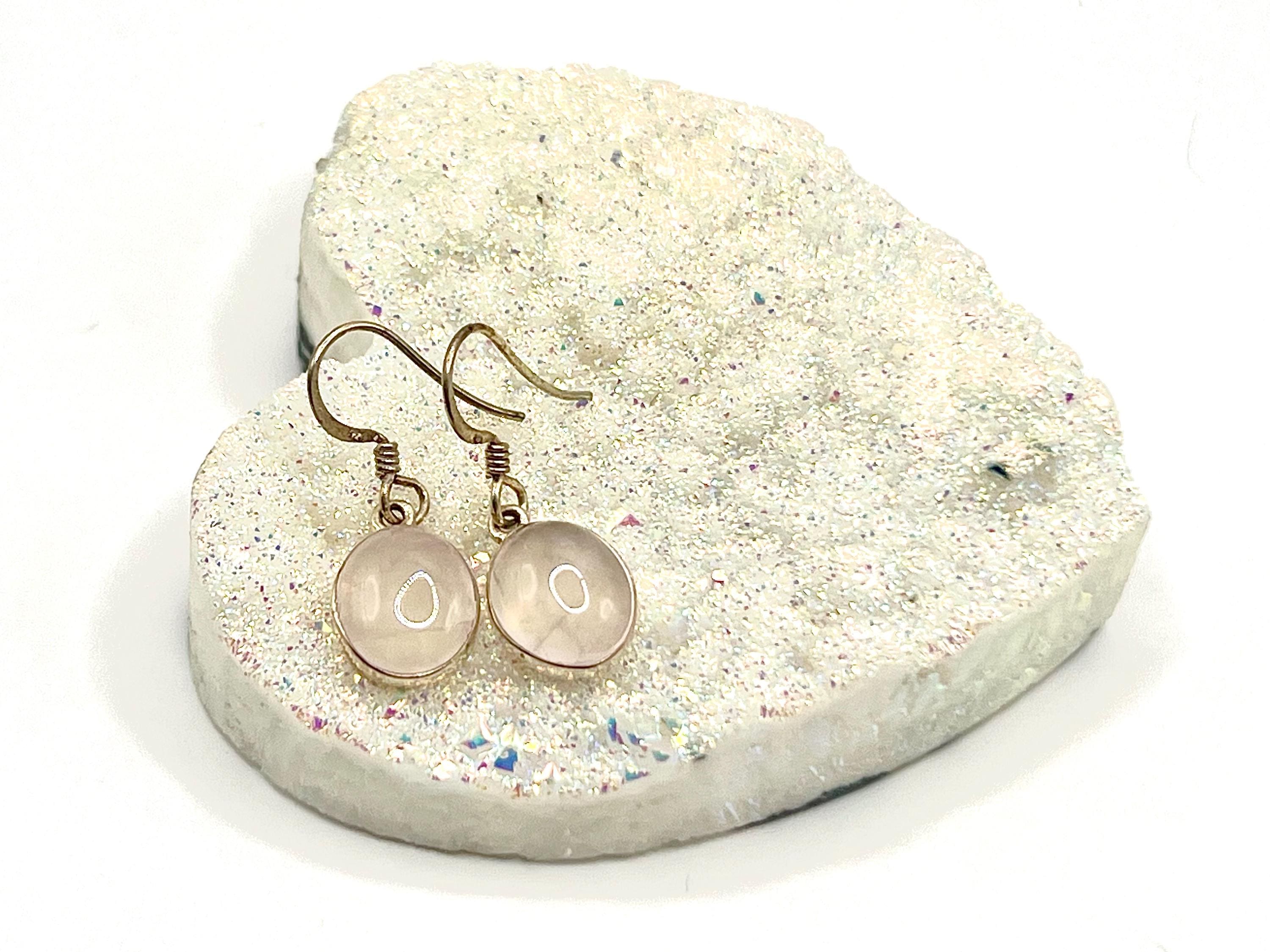 Sterling silver rose quartz dangle earrings, heart chakra gemstone drop earrings, metaphysical shops, October birthday gift for her