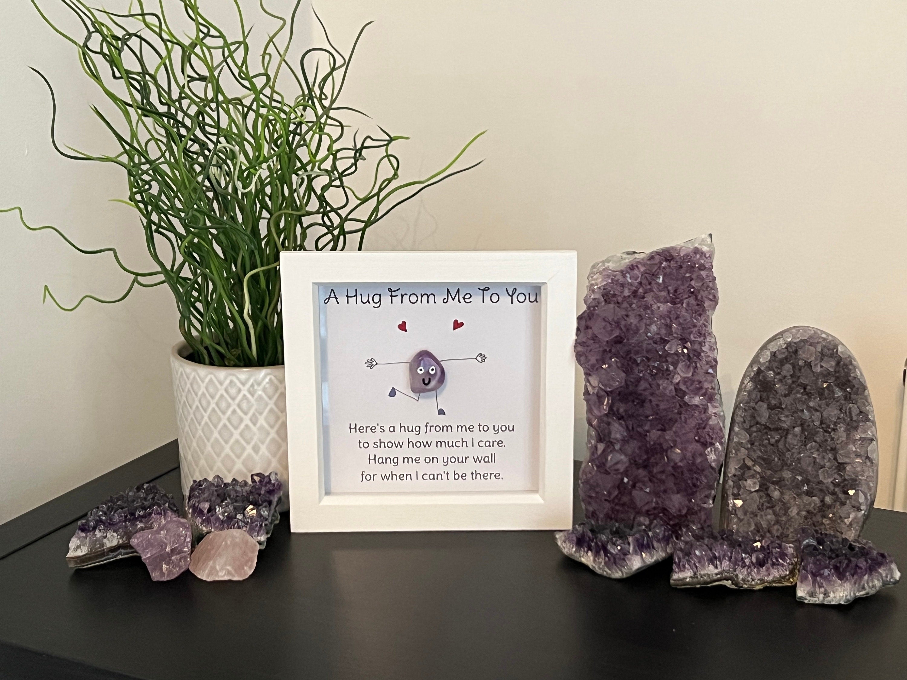 Framed crystal pocket hug picture, crystal present for best friend, new home gift, girlfriend gift ideas, framed crystal art, Amethyst
