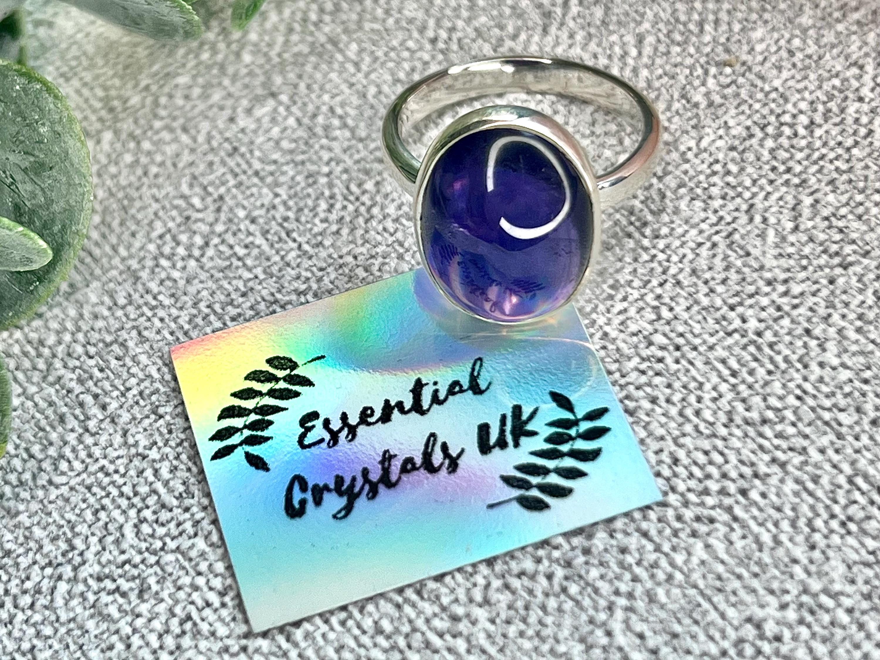 Amethyst Crystal Ring, UK Size N & 1/2, 925 Sterling Silver, Healing Crystal Jewellery Gift, Purple Gemstone for anxiety, Ethically sourced