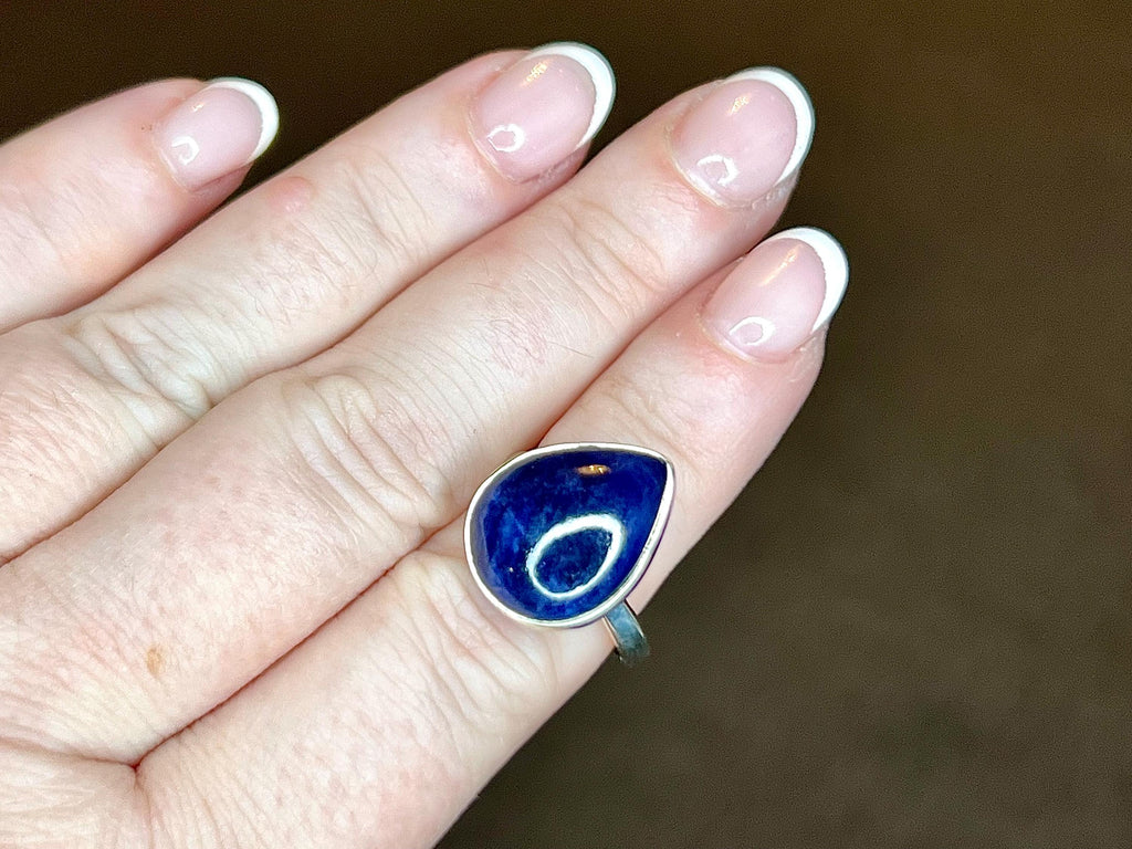 Sodalite Crystal Ring Size Q, 925 Sterling Silver, Healing Crystal Jewellery Gift for her, Blue Gemstone for calm, UK Ethically sourced