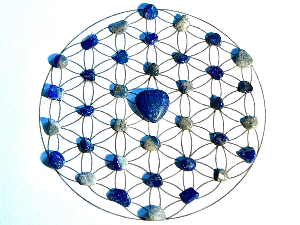 Lapis Lazuli crystal grid art work, framed crystal picture for strength, courage & wisdom, gift for girlfriend, wife, husband, boyfriend