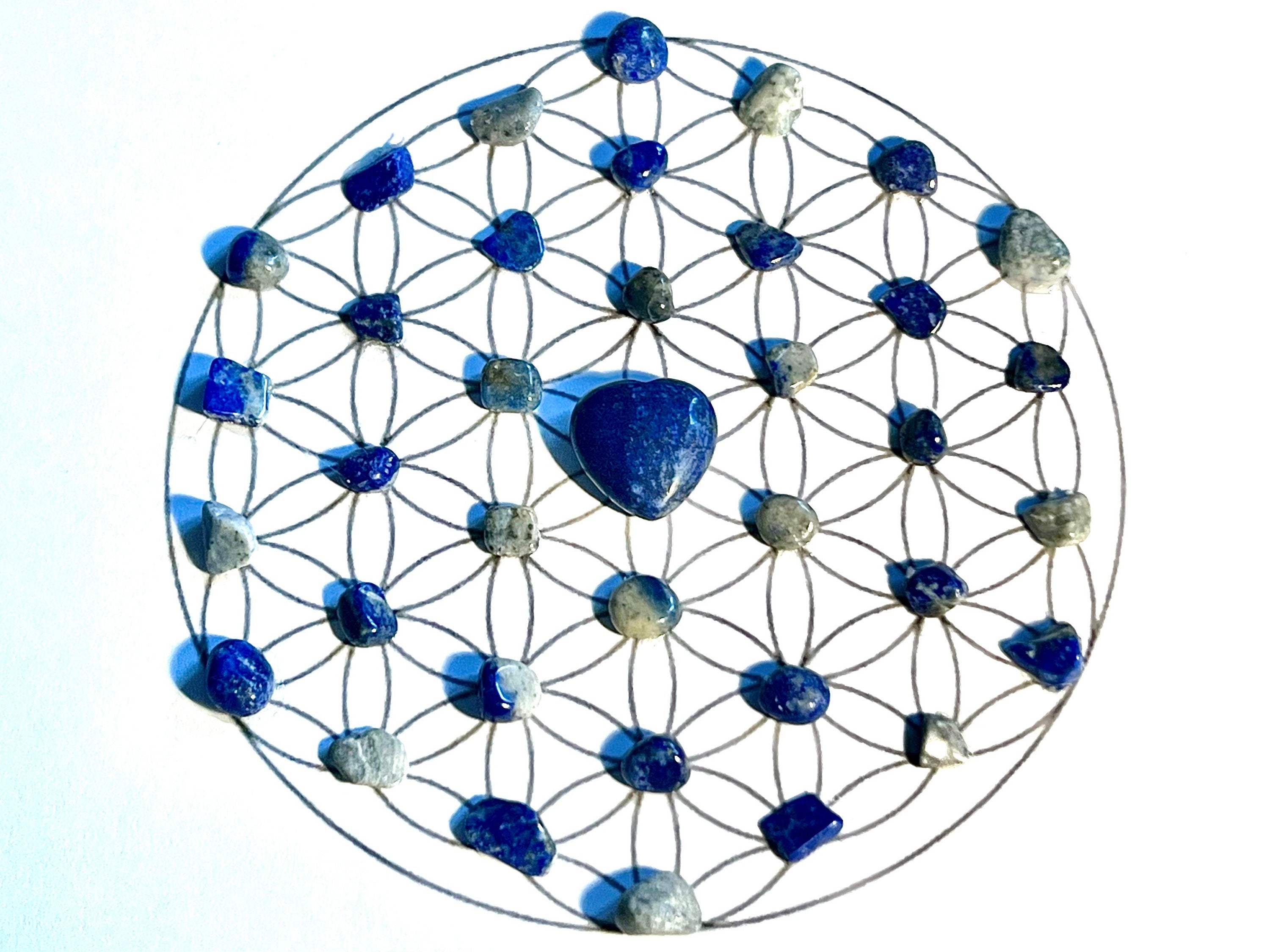 Lapis Lazuli crystal grid art work, framed crystal picture for strength, courage & wisdom, gift for girlfriend, wife, husband, boyfriend