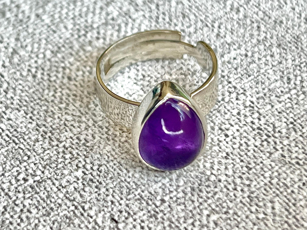 Amethyst Crystal Ring Adjustable, 925 Sterling Silver, Healing Crystal Jewellery Gift, Purple Gemstone for anxiety, UK Ethically sourced