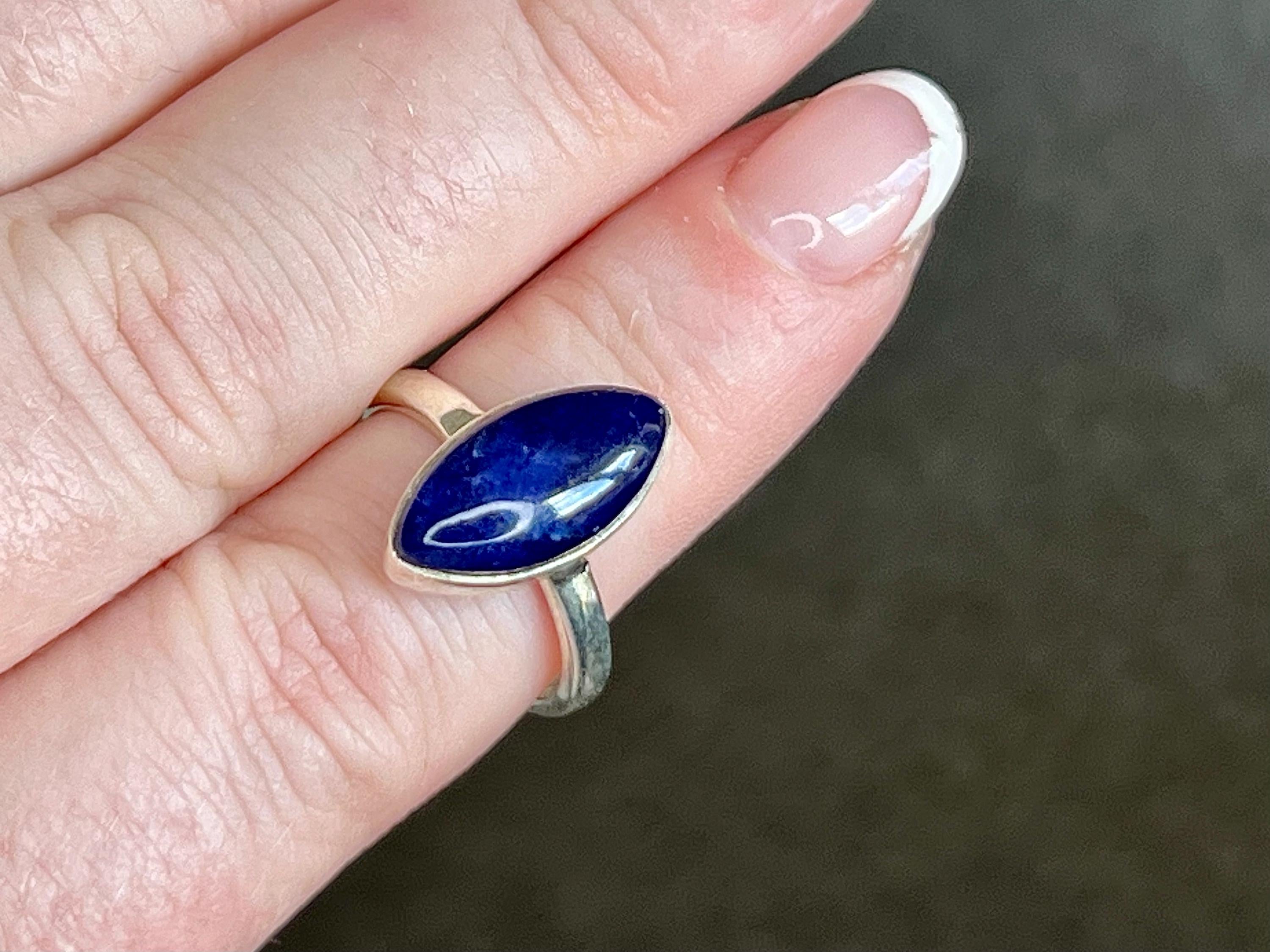 Sodalite Crystal Ring Size O, 925 Sterling Silver, Healing Crystal Jewellery Gift for her, Blue Gemstone for calm, UK Ethically sourced