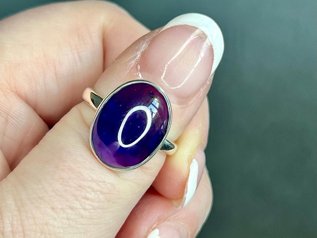 Amethyst Crystal Ring, UK Size N & 1/2, 925 Sterling Silver, Healing Crystal Jewellery Gift, Purple Gemstone for anxiety, Ethically sourced