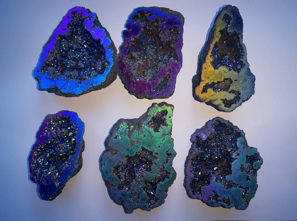 Stunning Rainbow Titanium Aura Quartz Geodes, UK Crystals Ethically Sourced, Unique Gifts, Magenta, Pink, Blue, Green, Gold. Healing