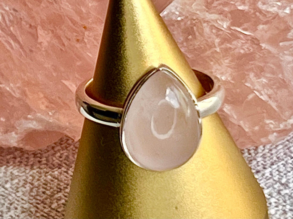 Rose Quartz Crystal Ring Size O, 925 Sterling Silver, Crystal Jewellery Gift for her, Pink Gemstone, Stone for Love, UK Ethically sourced