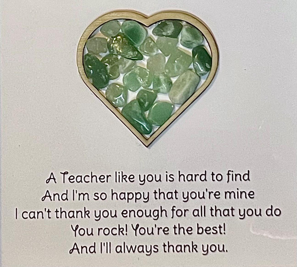 Teacher thank you gift, framed crystal heart and poem, metaphysical shop, wall art decor, aventurine gemstone gift, green crystal present