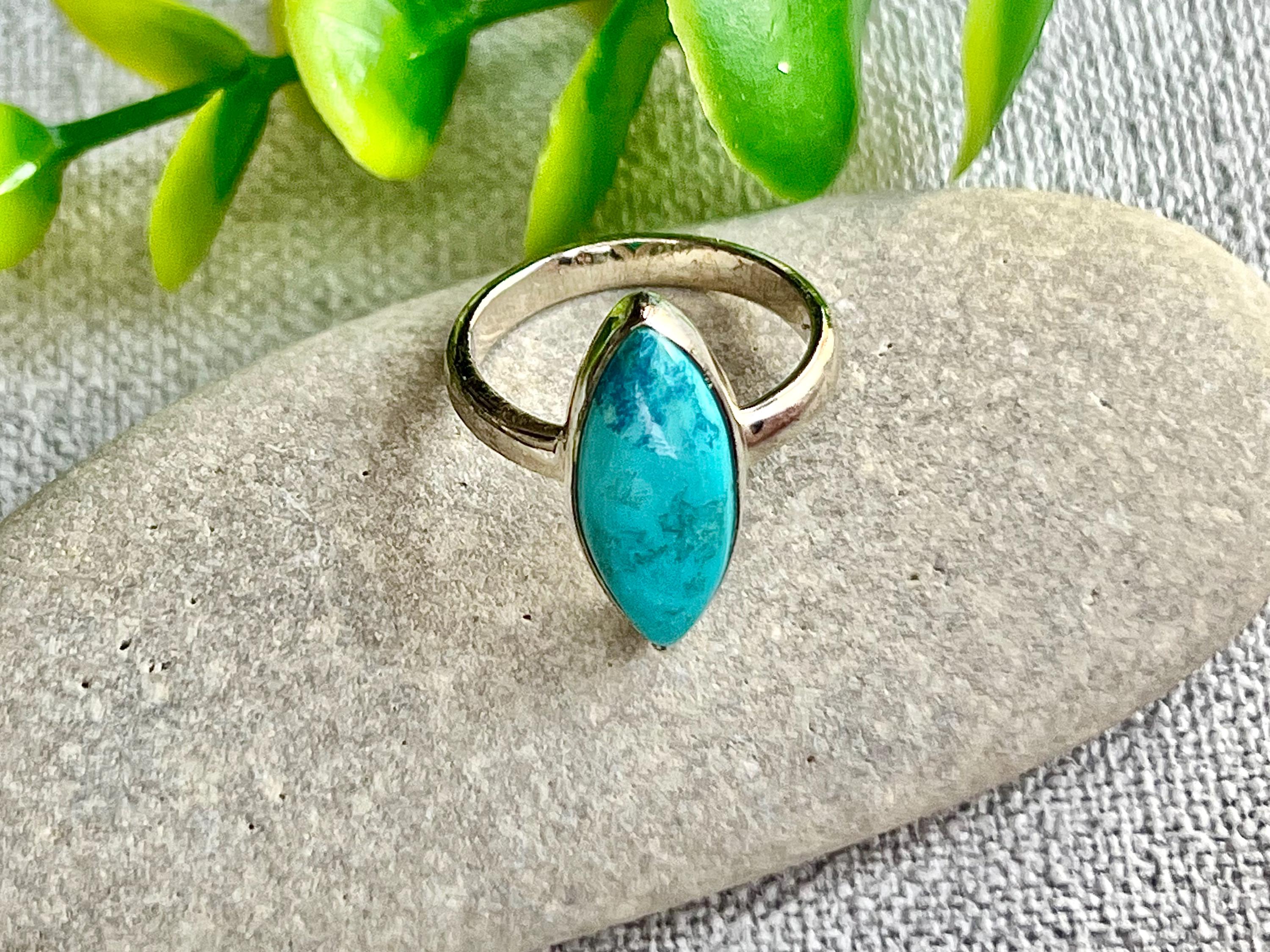Chrysocolla Crystal Ring, 925 Sterling Silver, UK size M & 1/2, Gemstone Jewellery, Crystal gift for calming, metaphysical shop UK