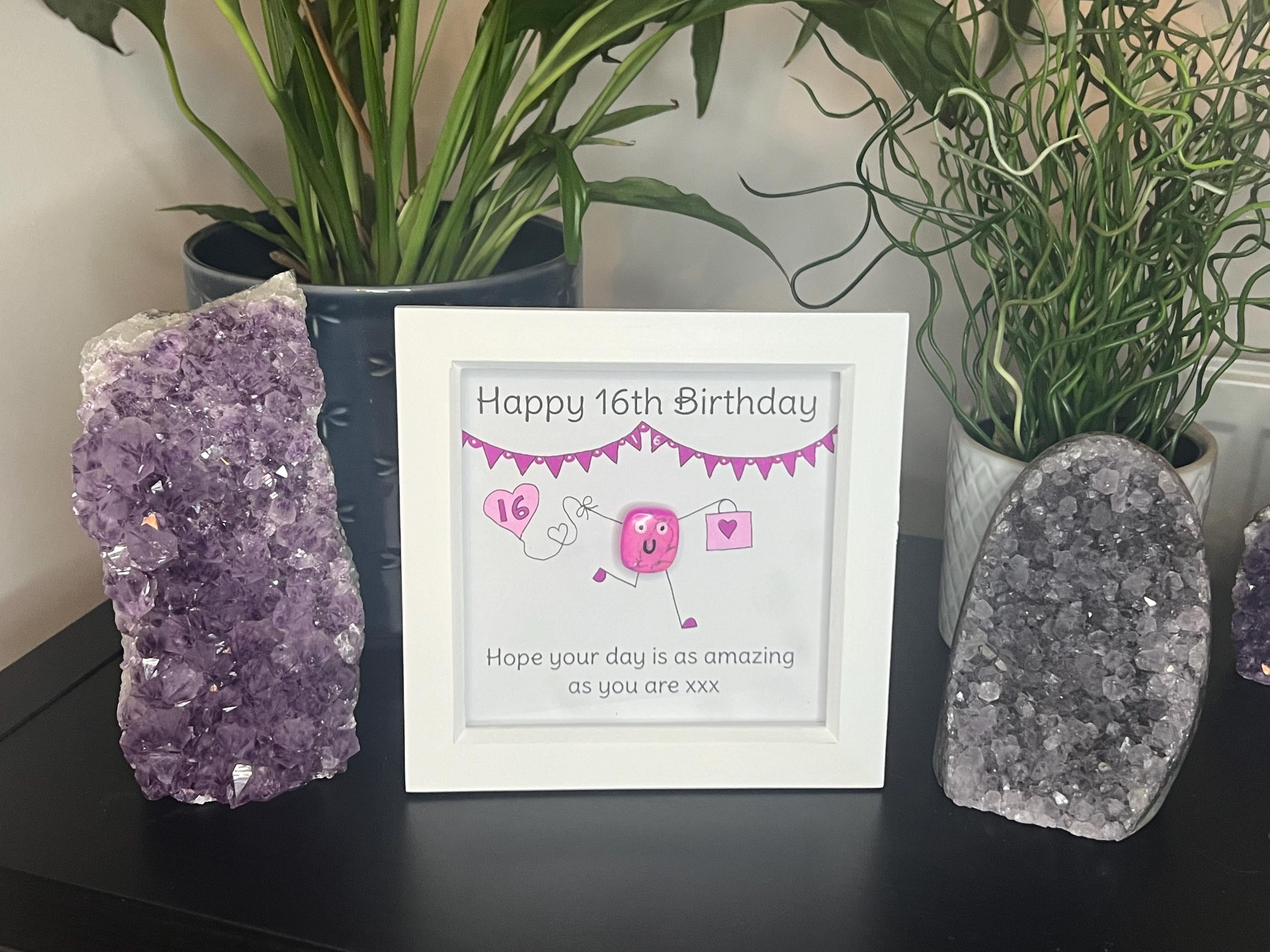 Personalised Birthday Crystal Wall Art Frame, Hand painted 13th, 16th, 18th, 21st, 30th, 40th, 50th, 60th, 70th, 80th, 90th, 100th gift idea
