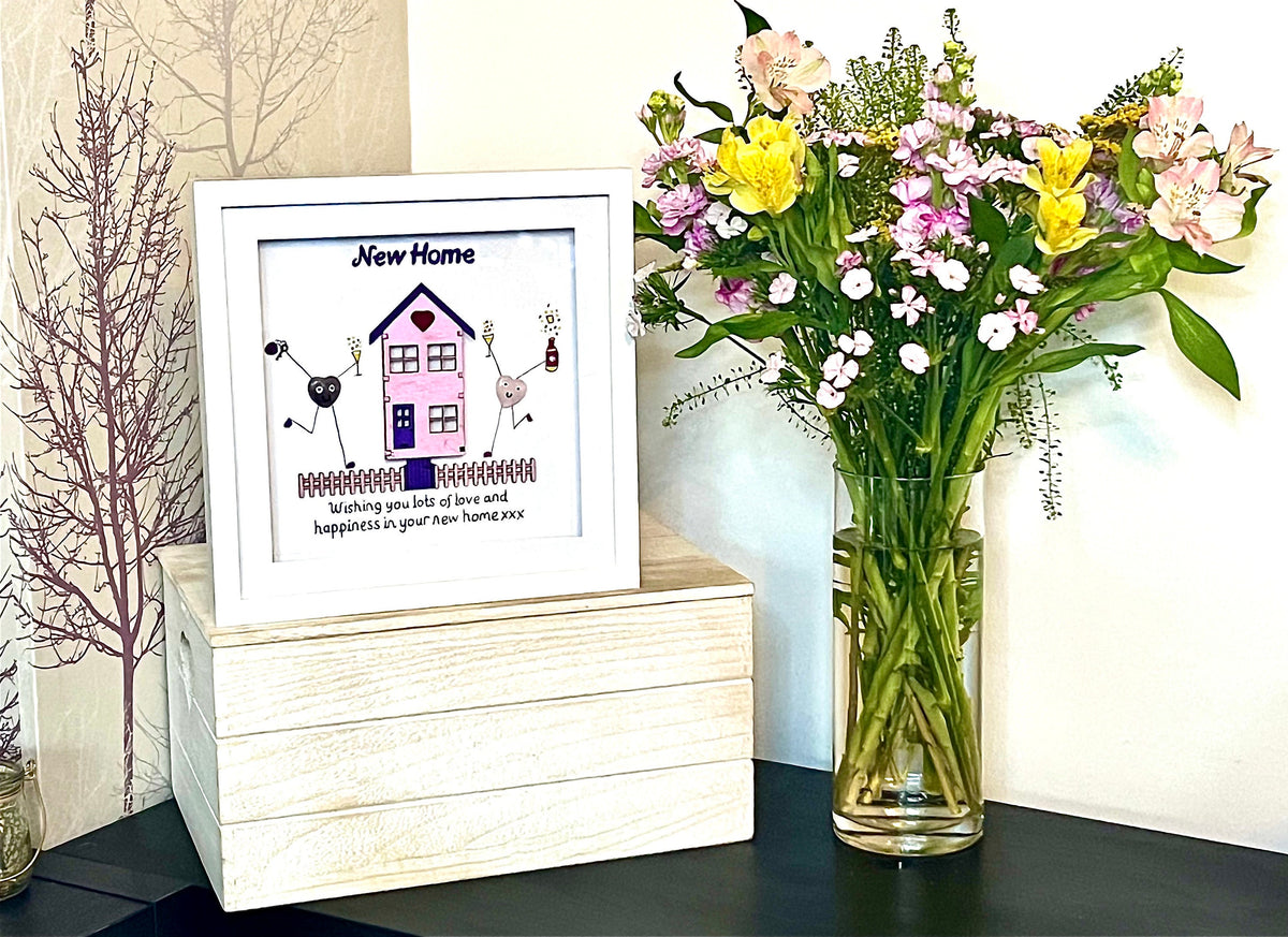 Seaglass Art Crystal Picture, Amethyst & Rose Quartz, New Home Gift With laser engraved house