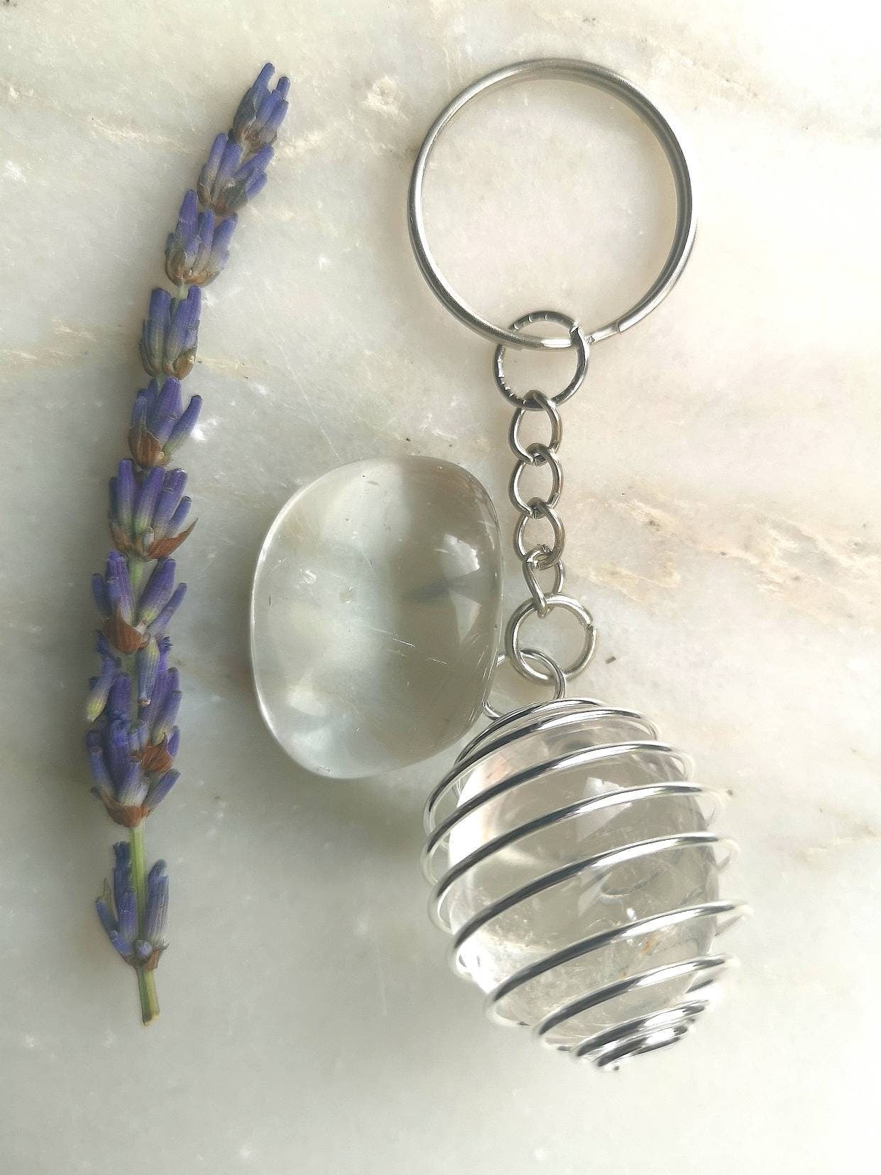 Crystal Healing Keyring, Amethyst, Opalite, Quartz, Obsidian