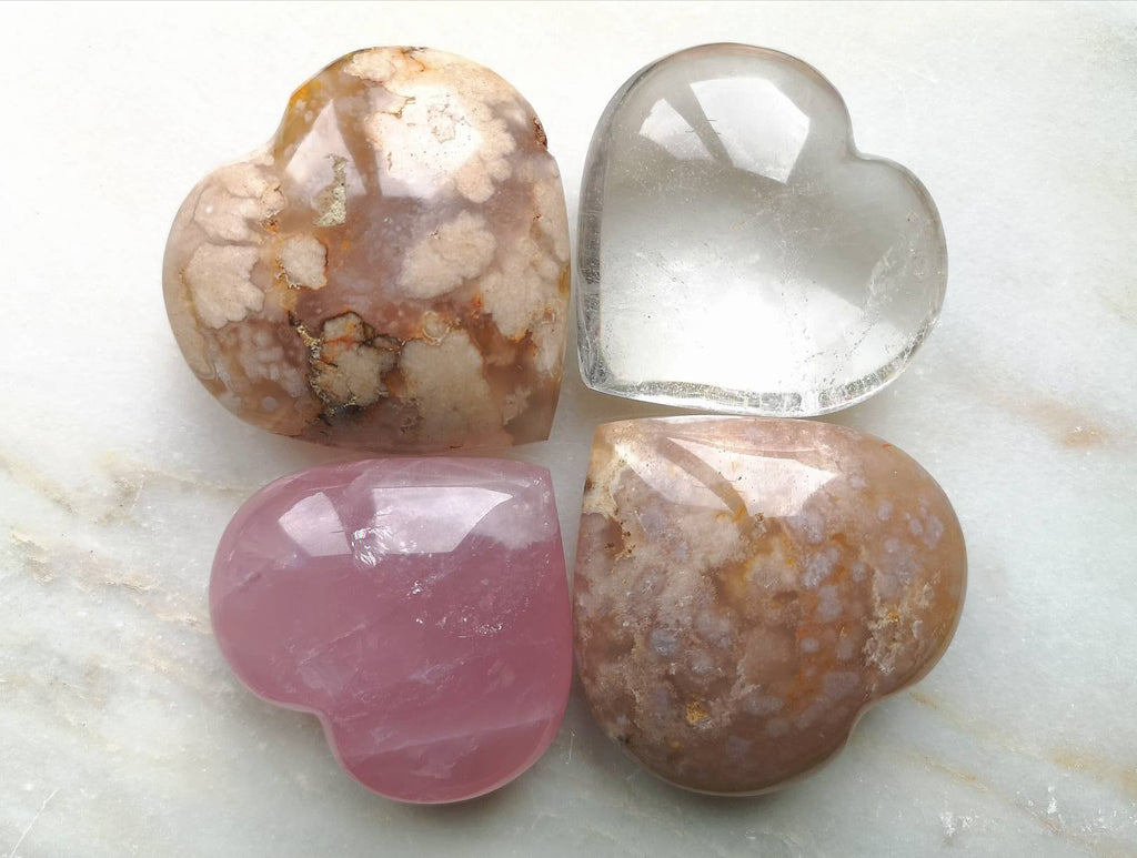 Large Crystal Puffy Hearts, Rose Quartz Heart, Flower Agate Heart, Ethically Sourced, UK Crystals, Mother's Day Gift, Birthday Present