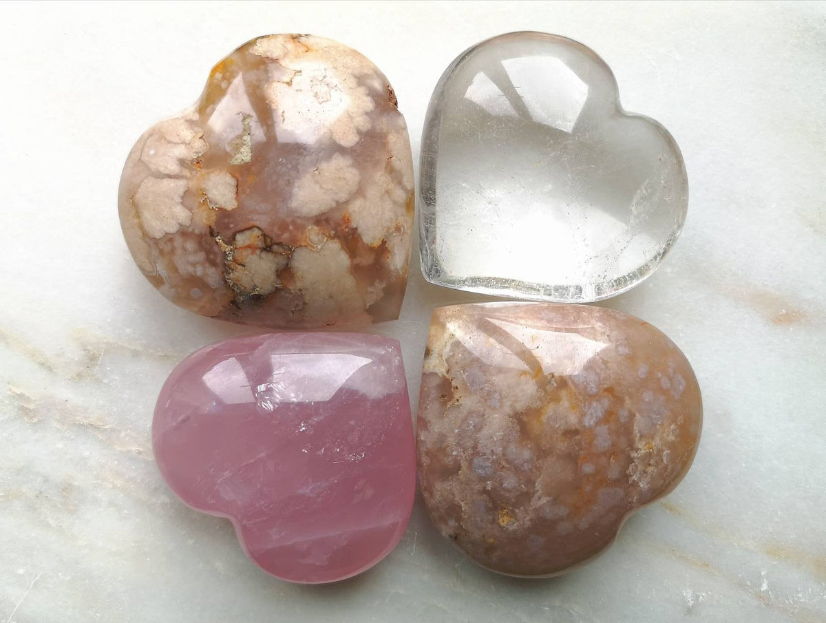 Large Crystal Puffy Hearts, Rose Quartz Heart, Flower Agate Heart, Ethically Sourced, UK Crystals, Mother's Day Gift, Birthday Present