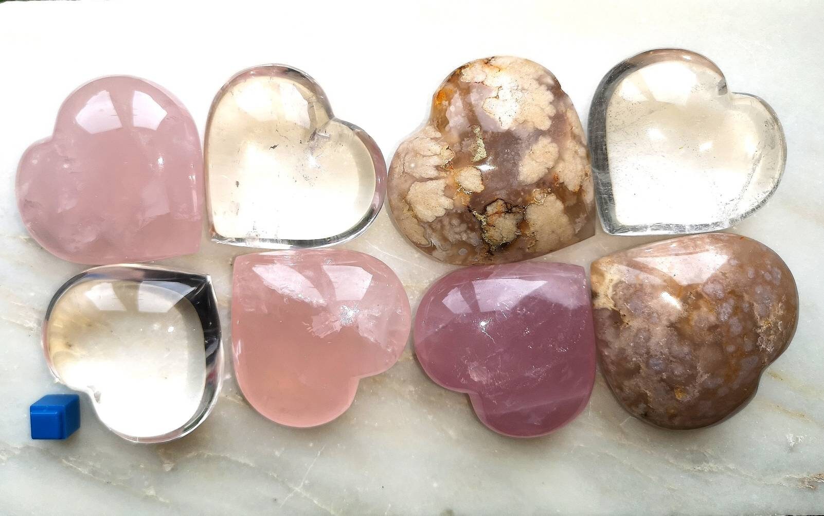 Large Crystal Puffy Hearts, Rose Quartz Heart, Flower Agate Heart, Ethically Sourced, UK Crystals, Mother's Day Gift, Birthday Present