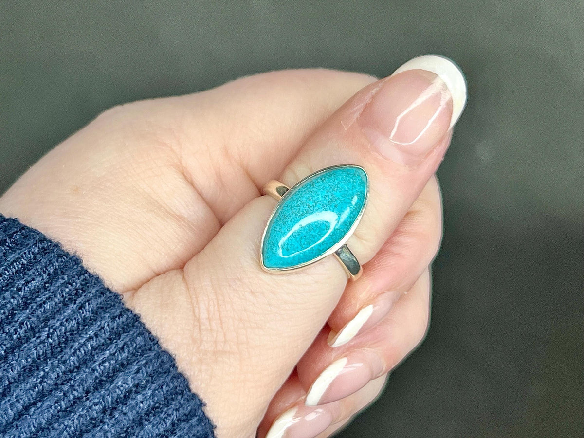 Chrysocolla Crystal Ring, 925 Sterling Silver, UK size P & 1/2, Gemstone Jewellery, Crystal gift for calming, Ethically sourced