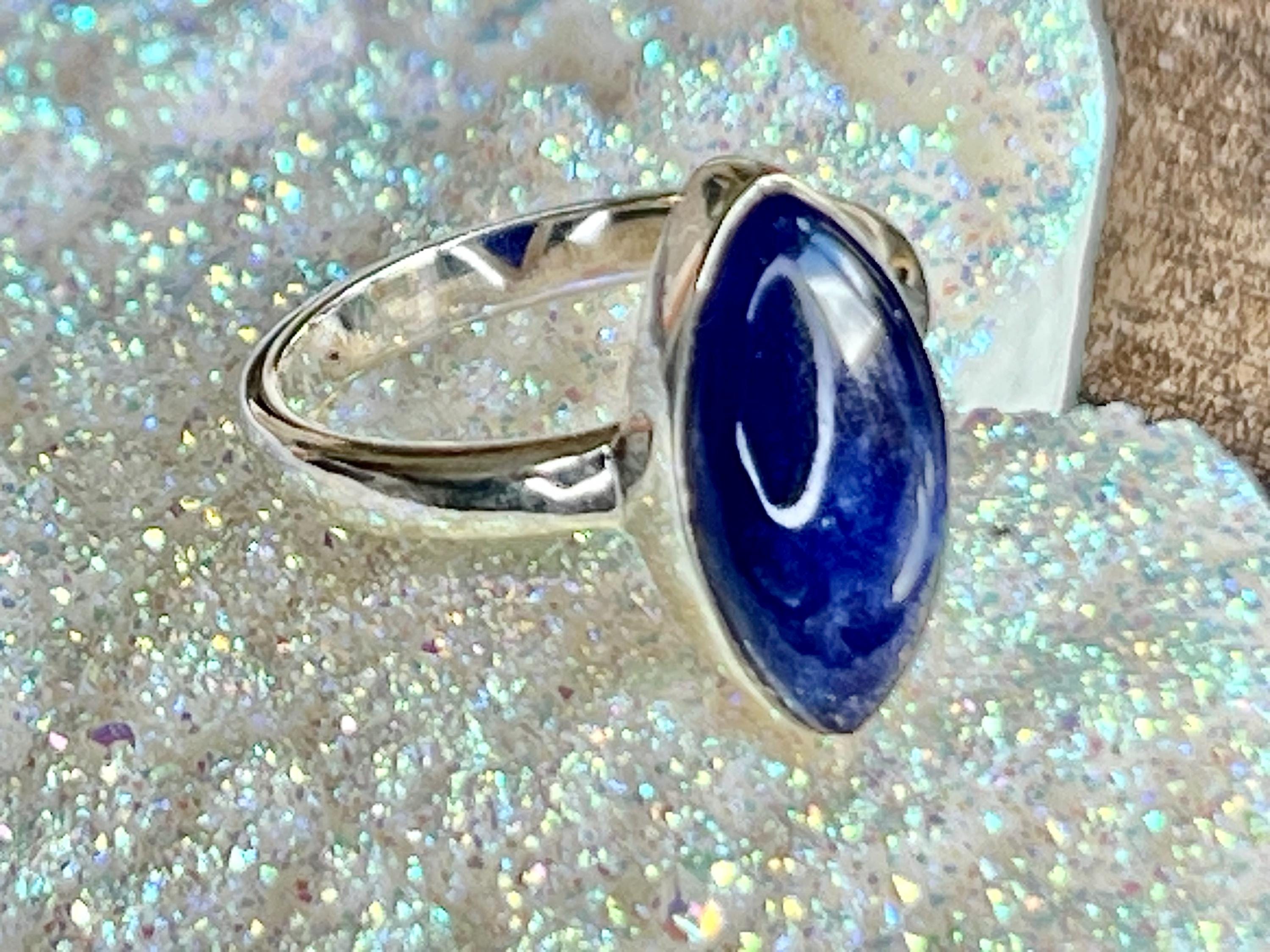 Sodalite Crystal Ring Size O, 925 Sterling Silver, Healing Crystal Jewellery Gift for her, Blue Gemstone for calm, UK Ethically sourced