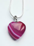 Banded Pink Agate and Rose Quartz Heart Necklaces on Silver Chains, Ethically Sourced, Mother's Day Gifts, UK Crystals, Birthday Present