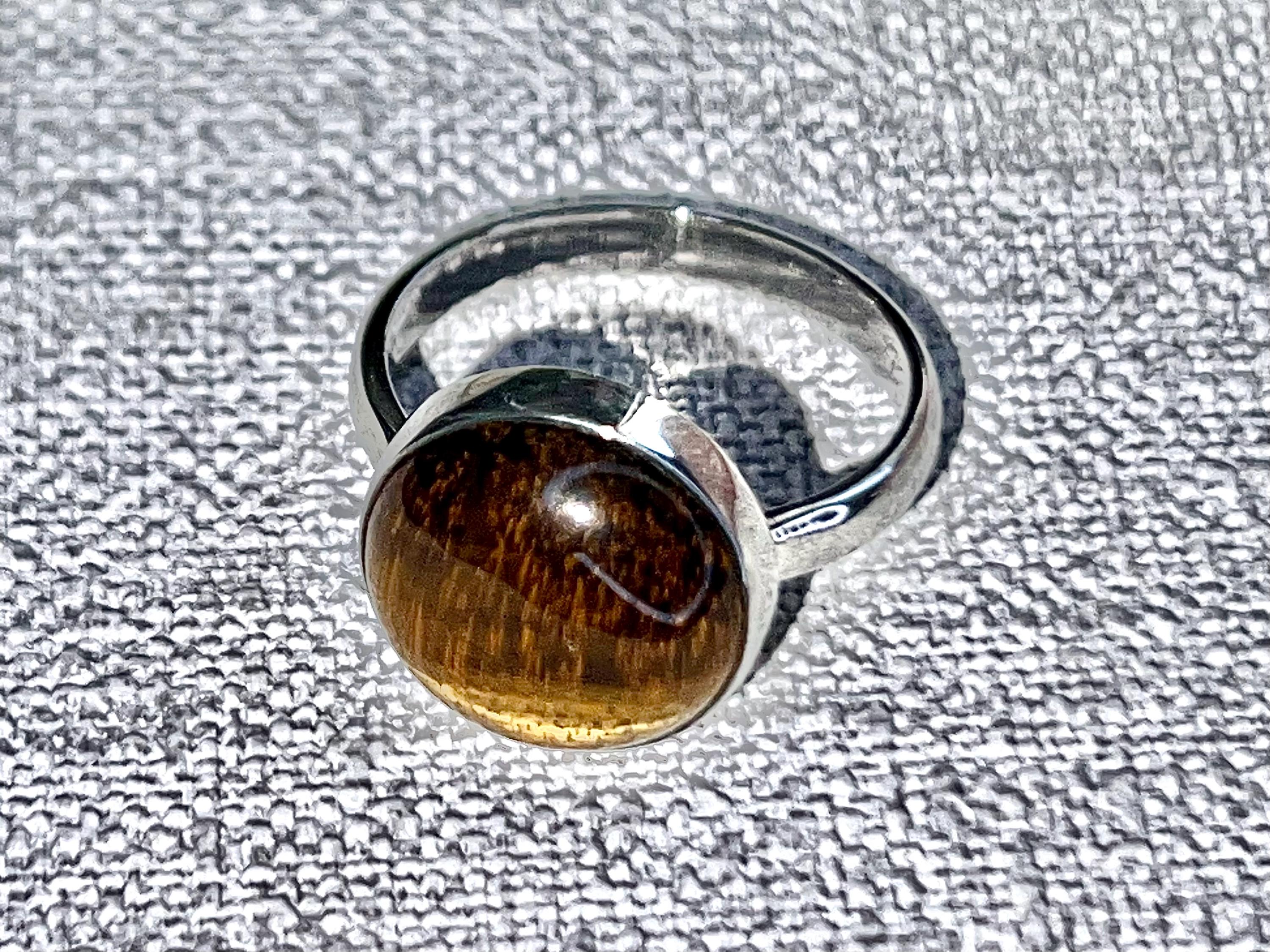 Tigers Eye Crystal Ring Size R, 925 Sterling Silver, Healing Crystal Jewellery Gift, Golden Gemstone for strength, UK Ethically sourced