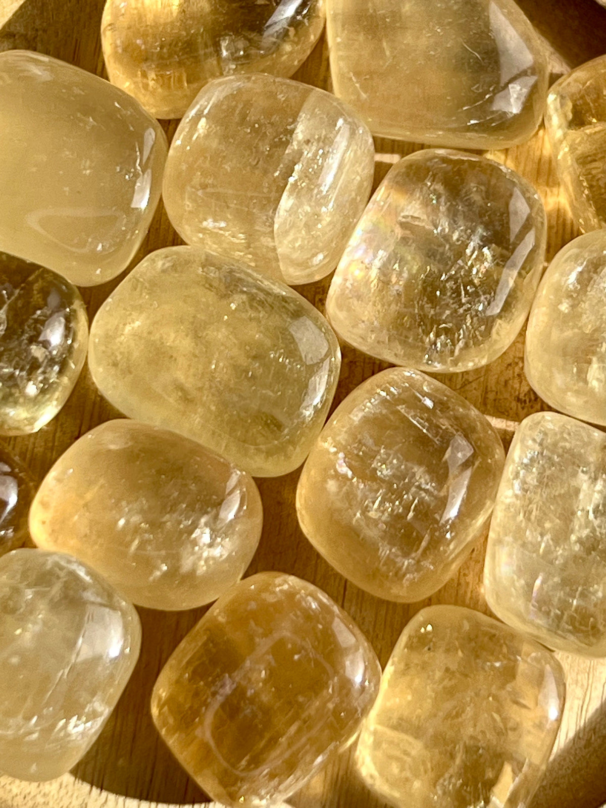 Honey Calcite tumblestones, third eye chakra stone, solar plexus chakra crystal, ethically sourced UK crystal shop, Crystal gift for harmony